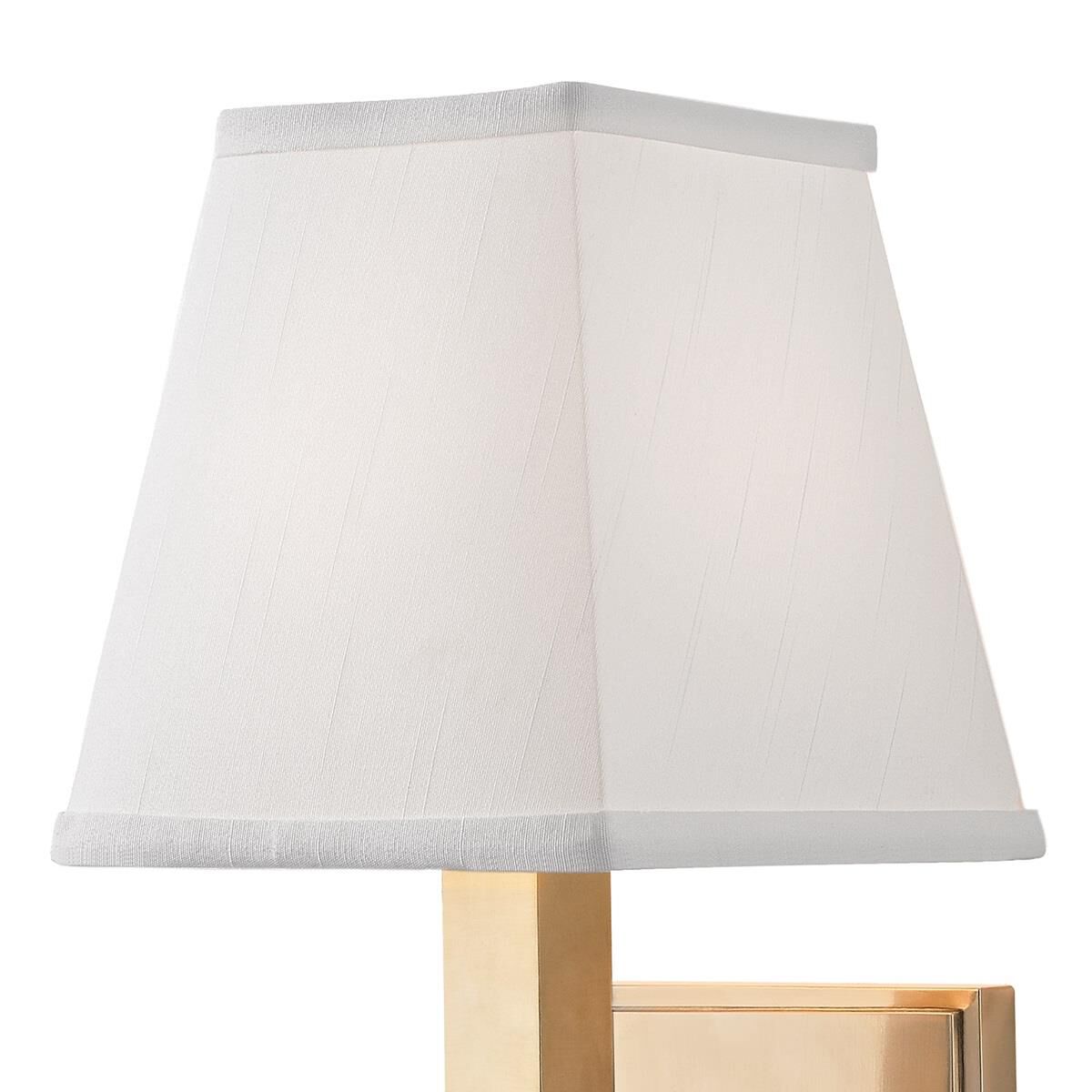 Shown in Aged Brass finish and White Silk shade