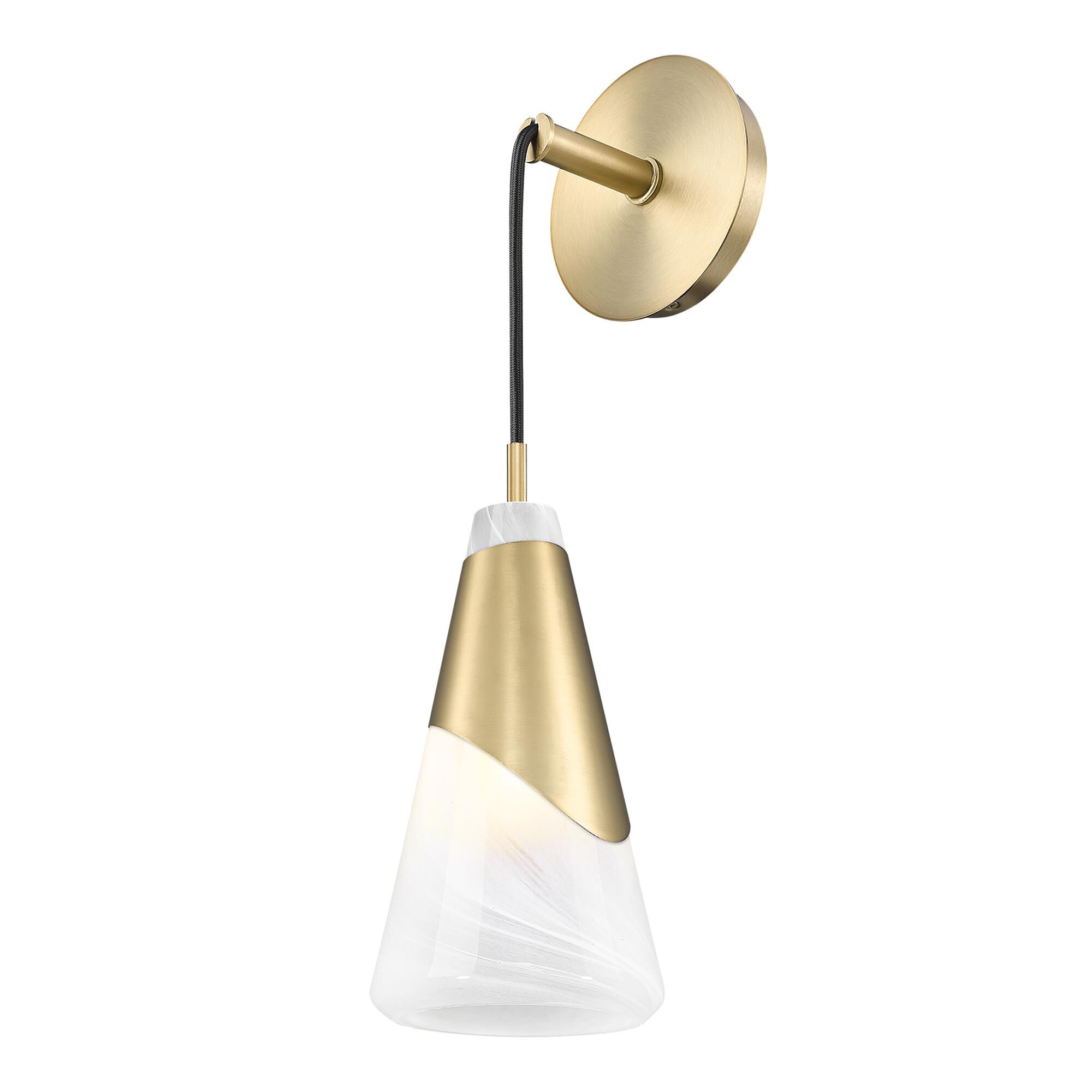 Shown in Modern Gold finish and White Swirl glass and White Swirl shade