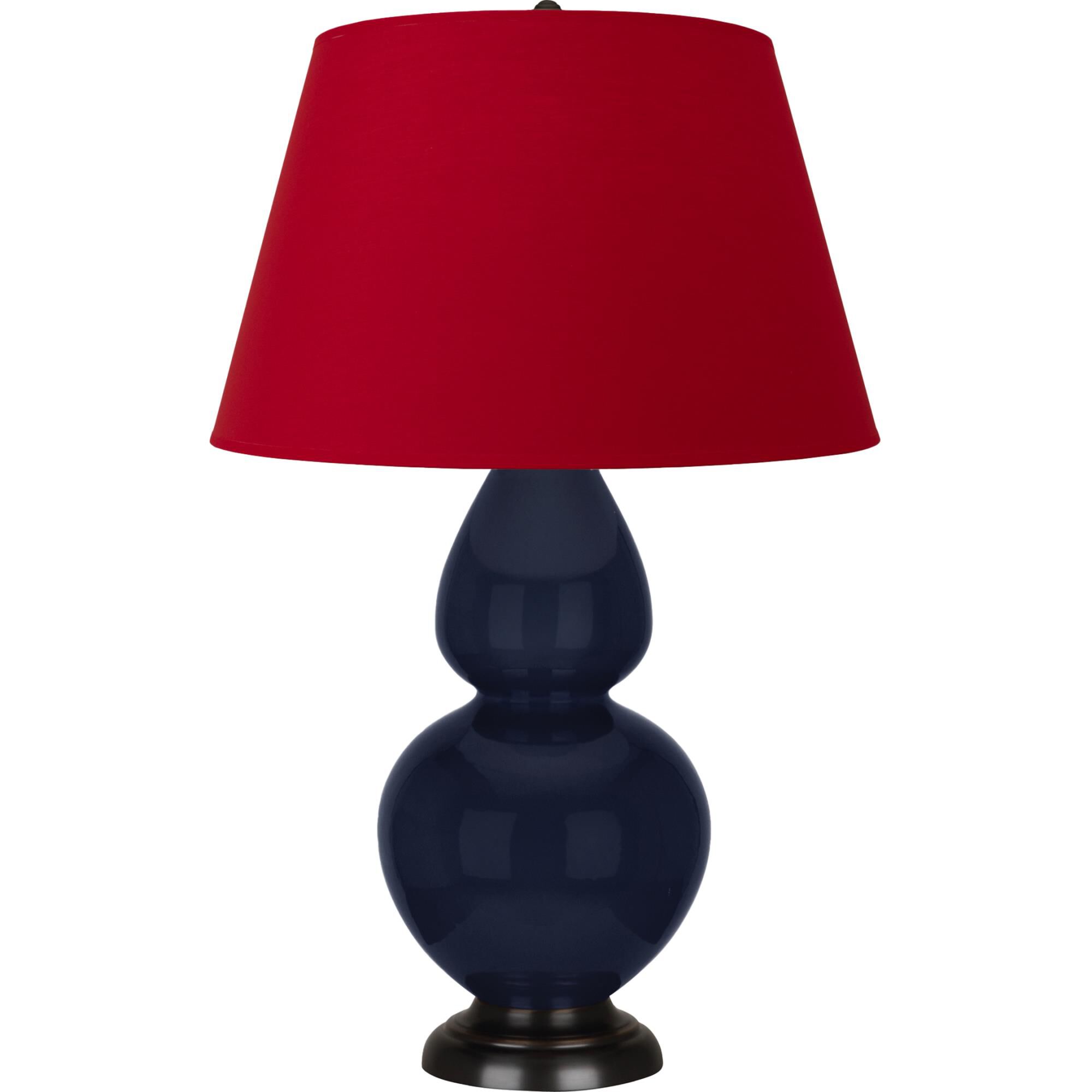 Shown in Midnight Blue finish and Black and Red shade and Deep Patina Bronze accent