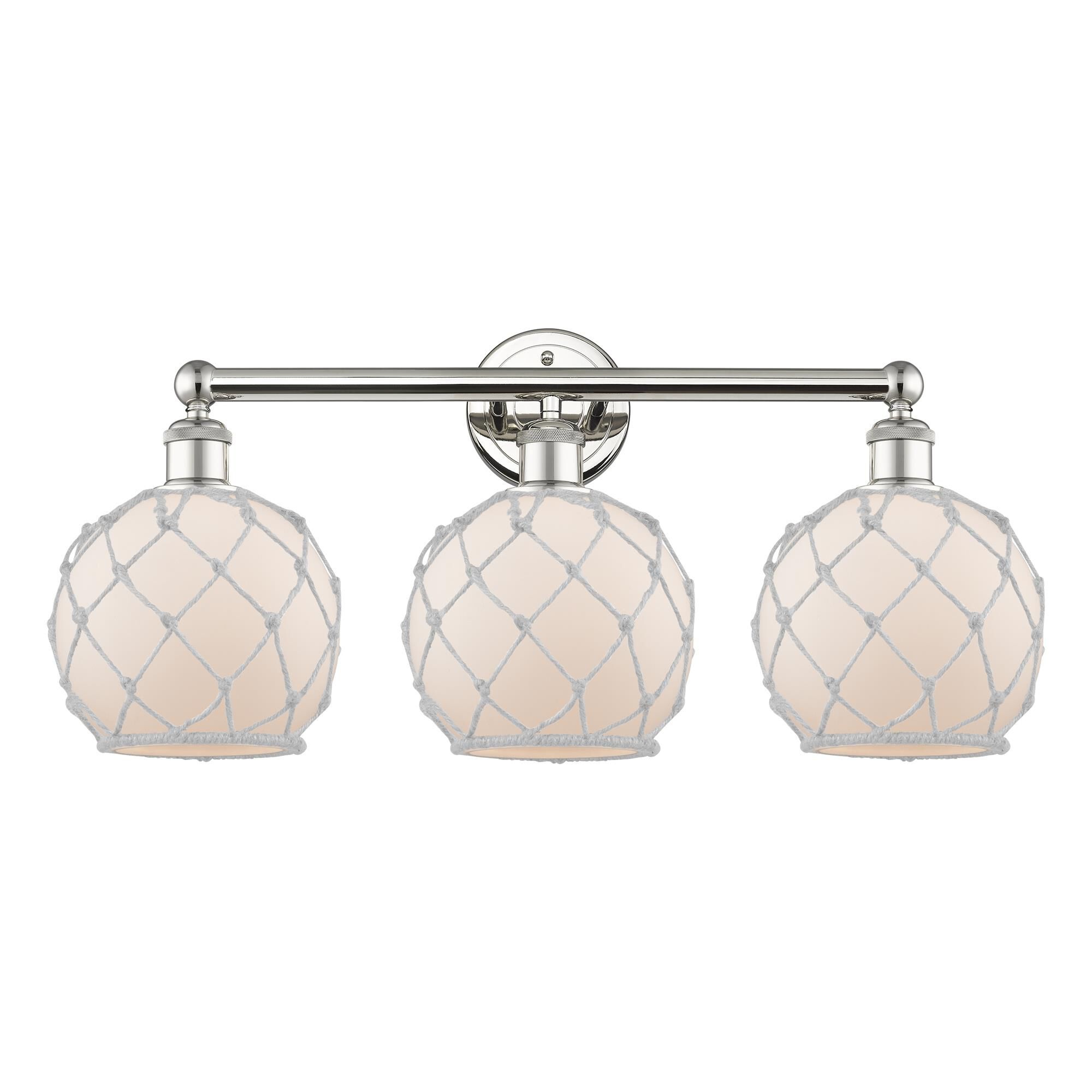 Shown in Polished Nickel finish and White with White Rope glass