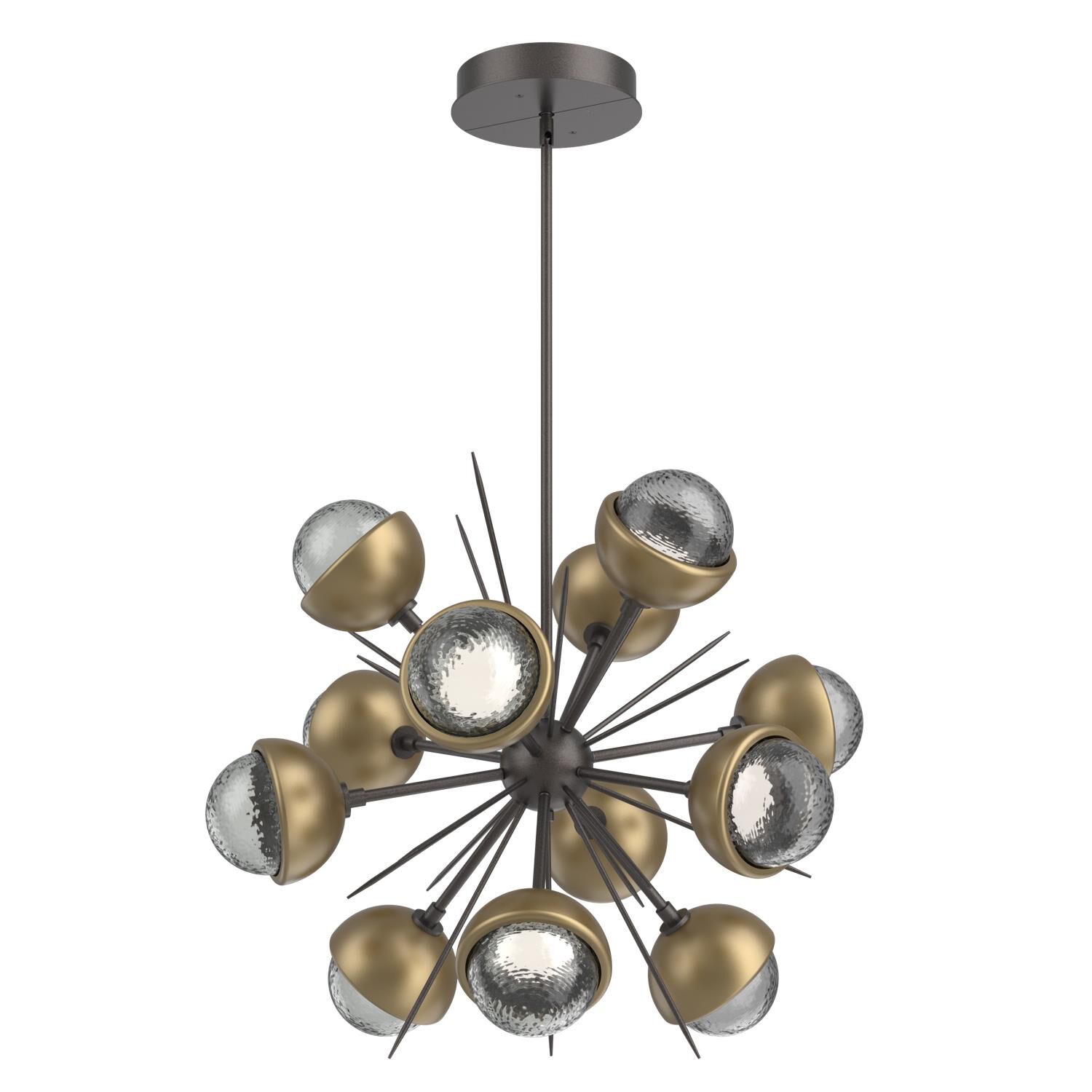 Shown in Graphite finish and Smoke glass and Gilded Brass accent