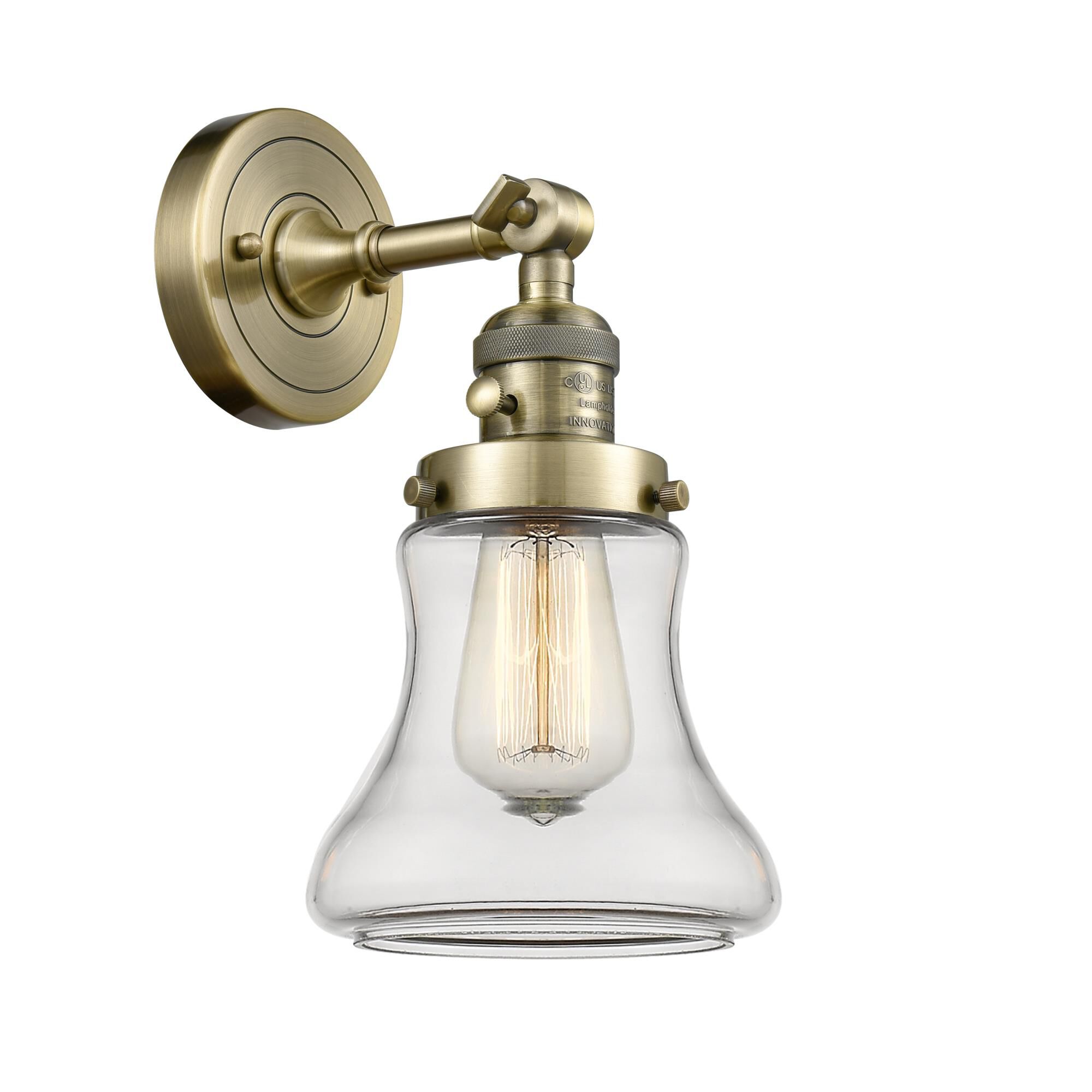 Shown in Antique Brass finish and Clear glass