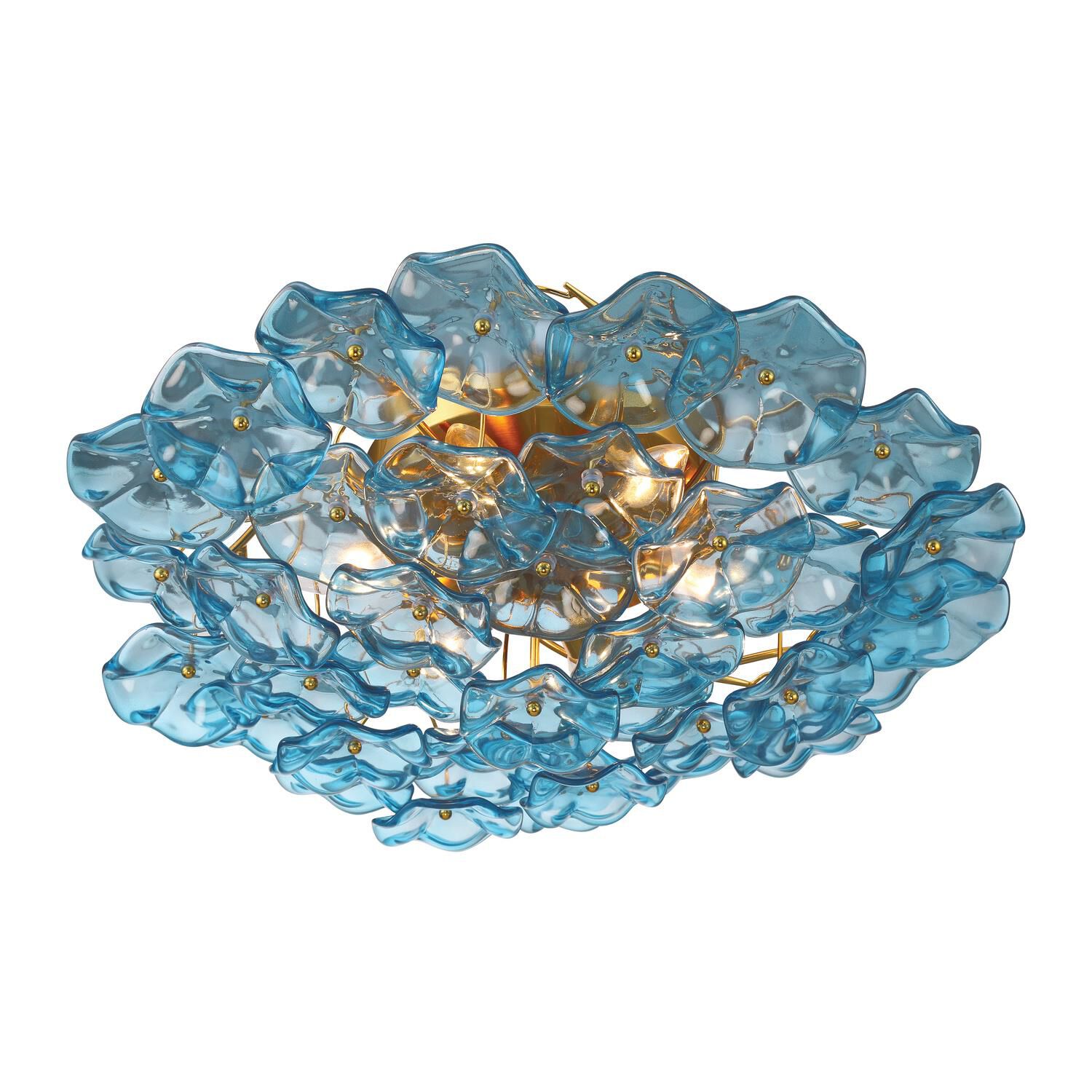 Shown in Aged Brass finish and Floral Glass Petals crystal