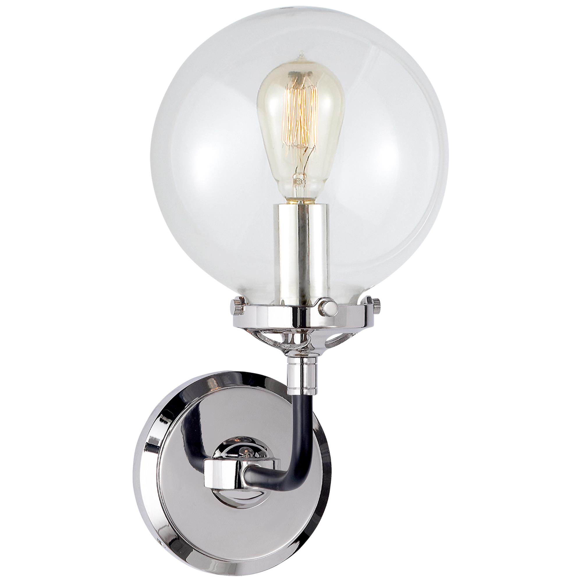 Shown in Polished Nickel And Black finish and Clear glass
