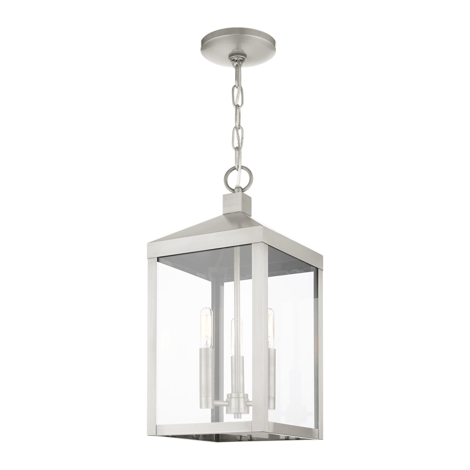 Shown in Brushed Nickel finish and Clear glass and Clear Glass shade