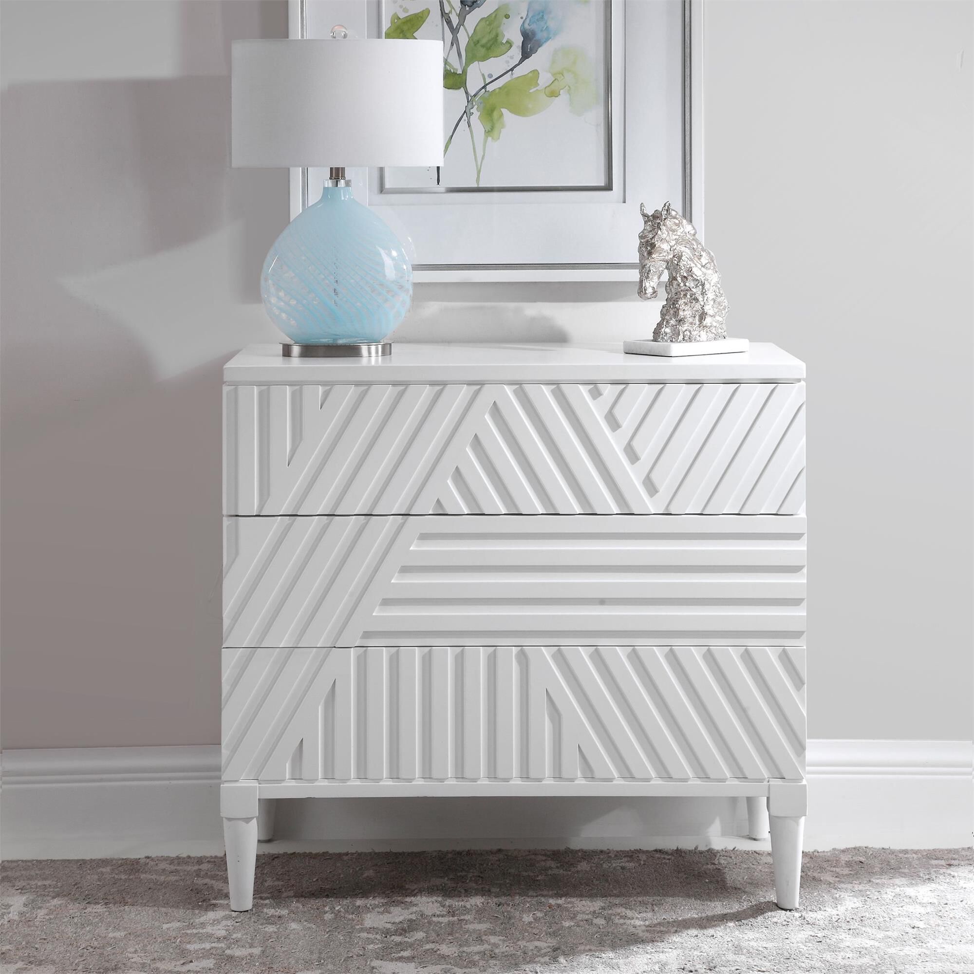 Shown in Refreshingly Modern, This Geometric Accent Chest Features Carved Drawer Fronts, Creating A Monochrom finish