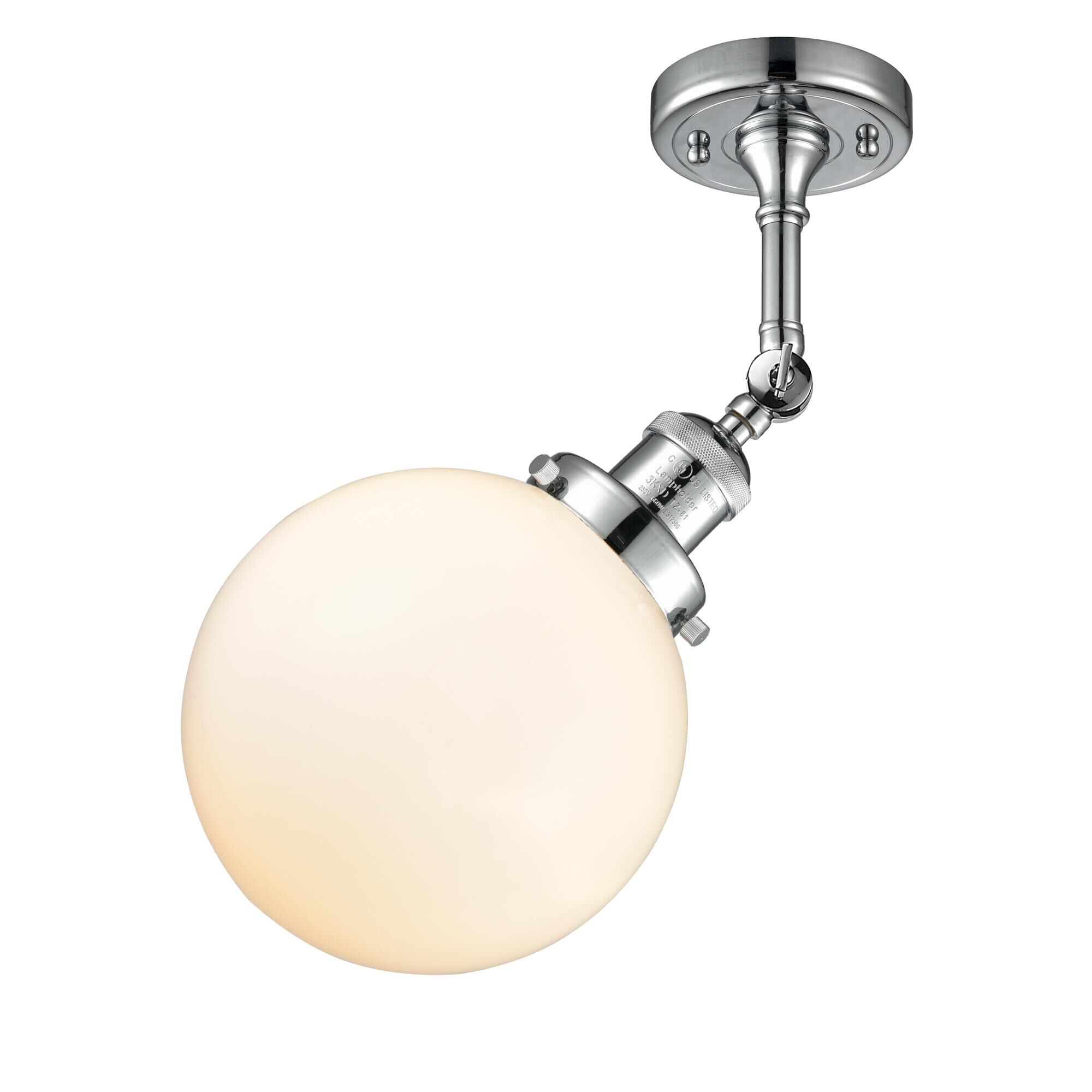 Shown in Polished Chrome finish and Matte White Cased glass and No Accent accent