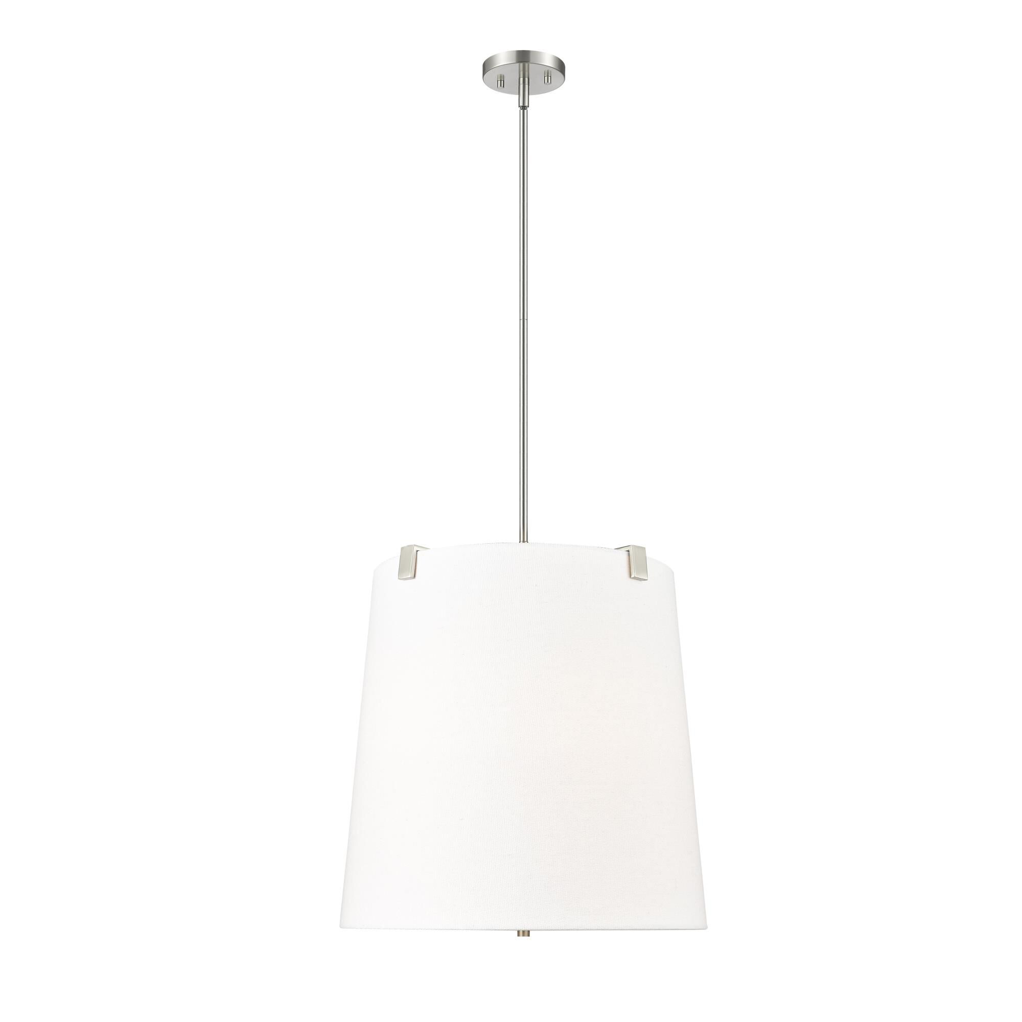Shown in Brushed Nickel finish and White Linen glass and White Linen shade