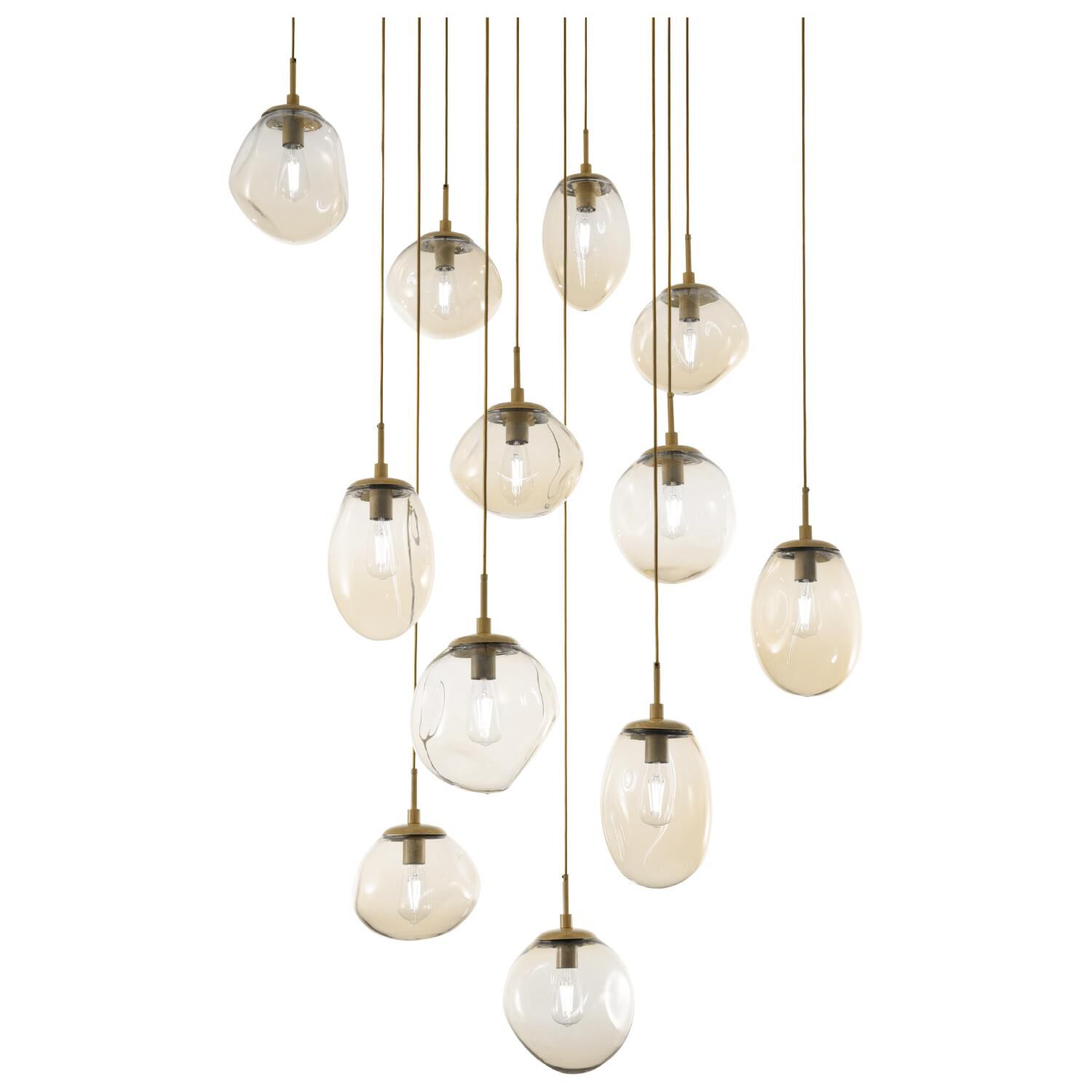 Shown in Gilded Brass finish and Blown Amber glass