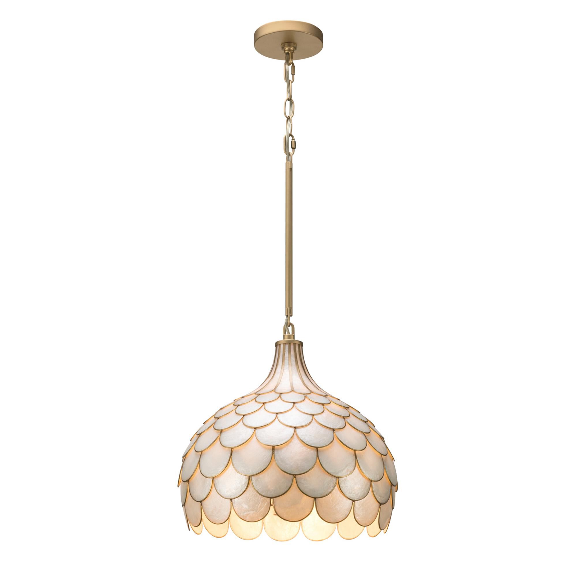 Shown in Soft Gold finish and Capiz Shell crystal