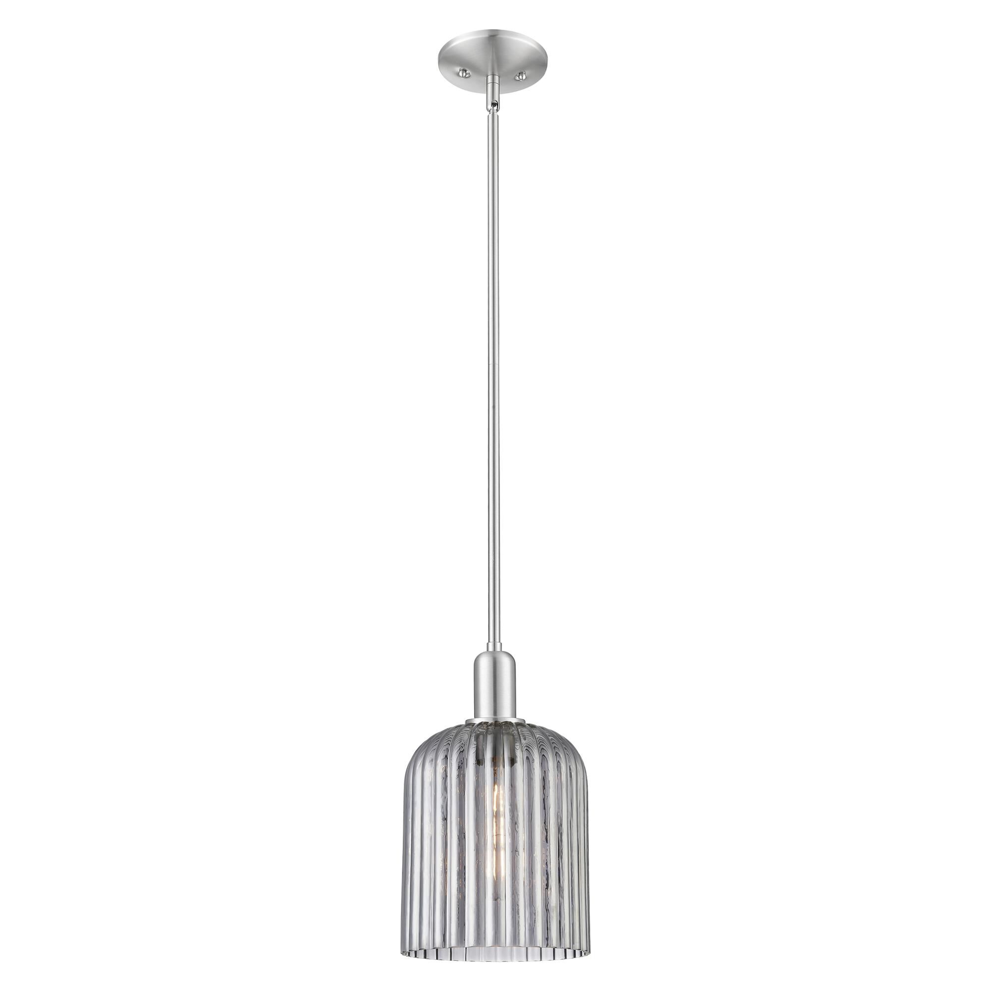 Shown in Brushed Satin Nickel finish and Light Smoke glass