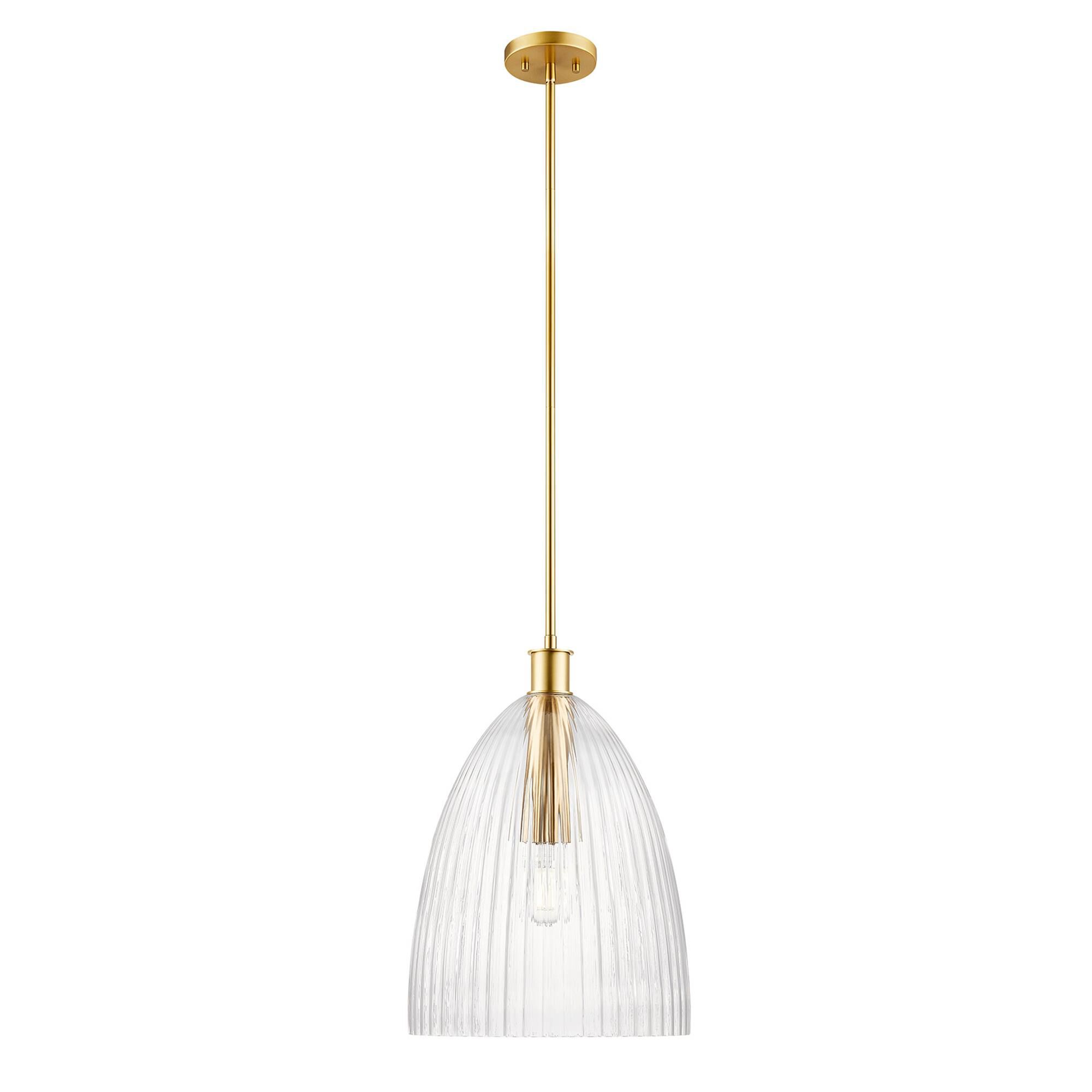 Shown in Natural Brass finish and Clear Pleated glass
