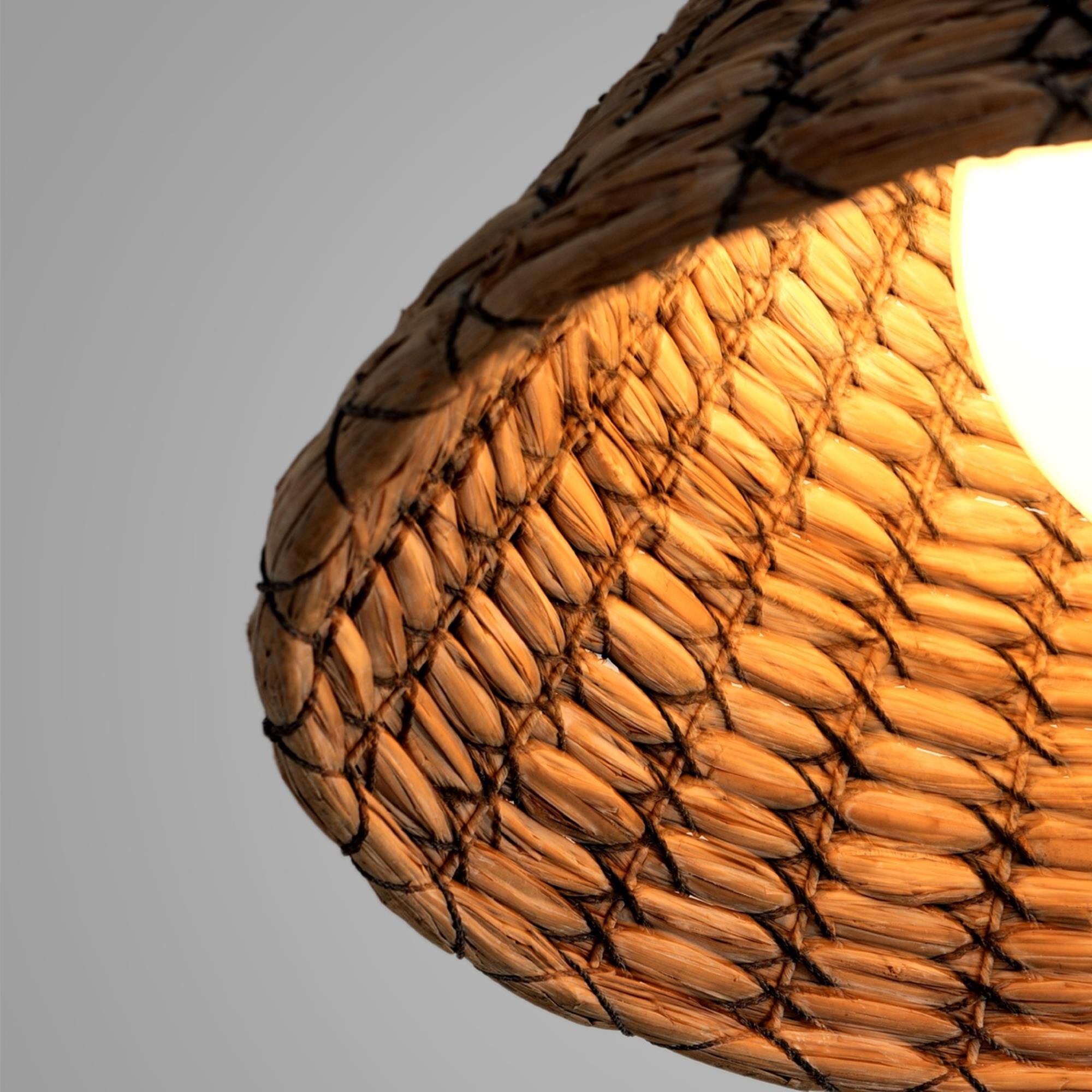 Shown in Earthen Bronze finish and Opal White glass and Sea Grass. Glass shade