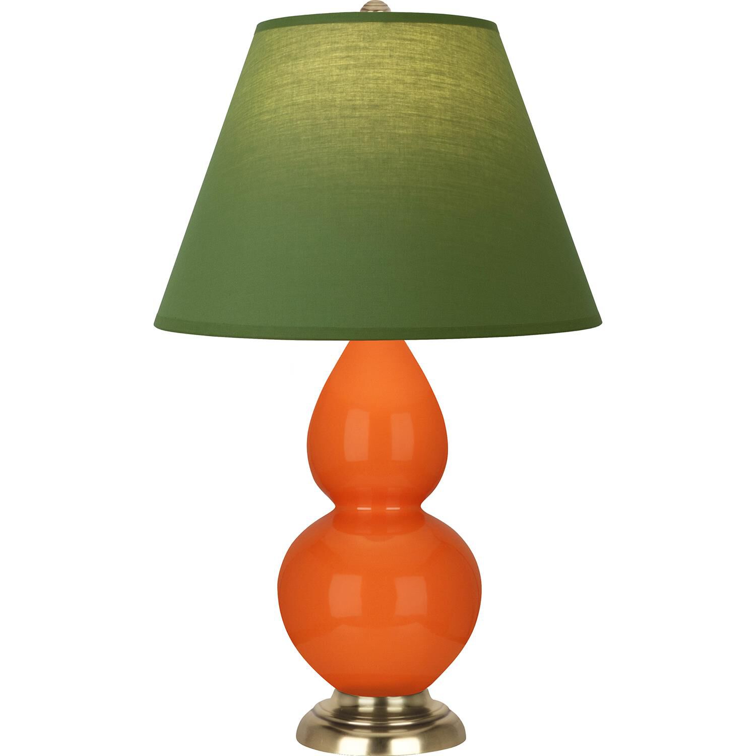 Shown in Pumpkin finish and Tea Green and Taupe shade and Antique Natural Brass accent