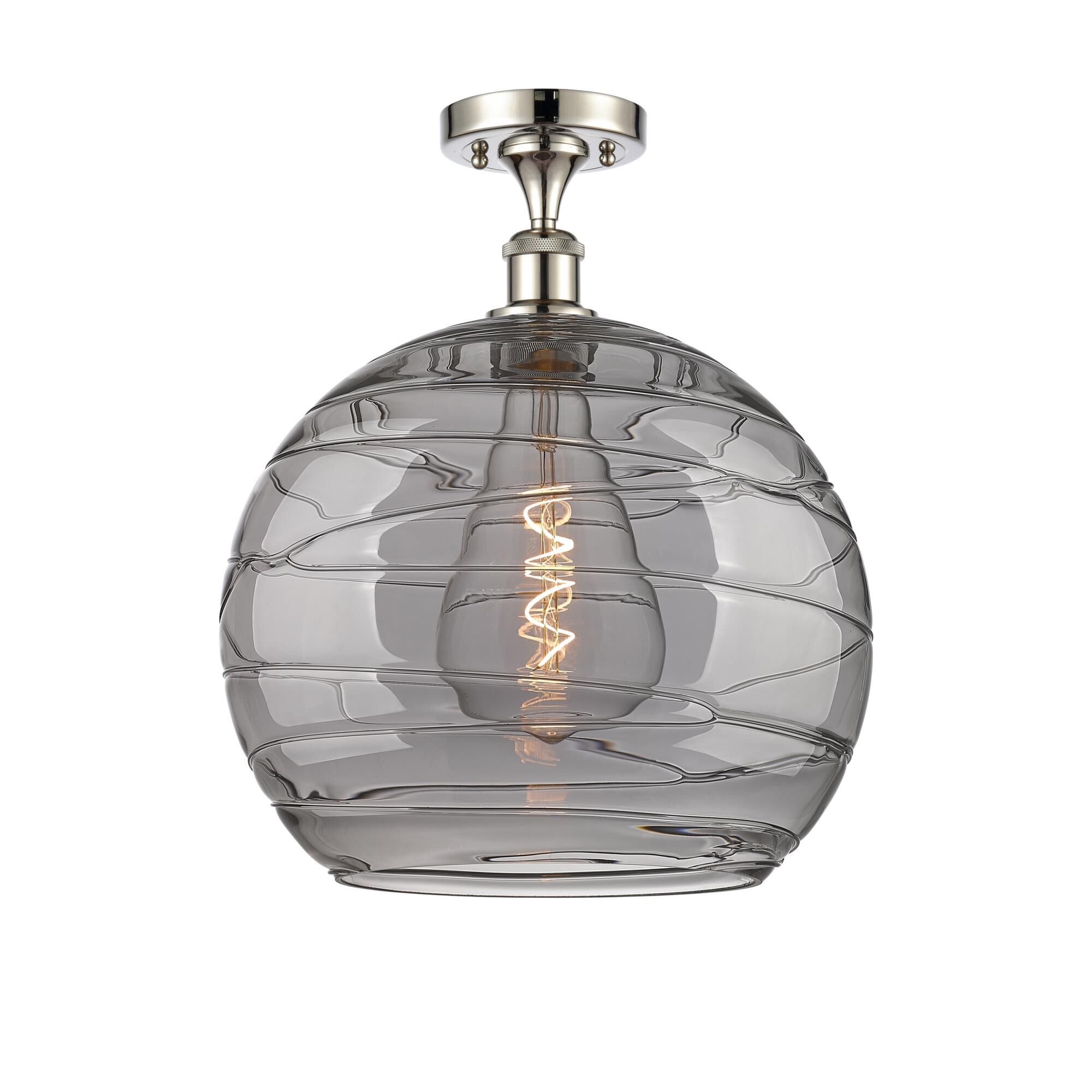Shown in Polished Nickel finish and Light Smoke Deco Swirl glass