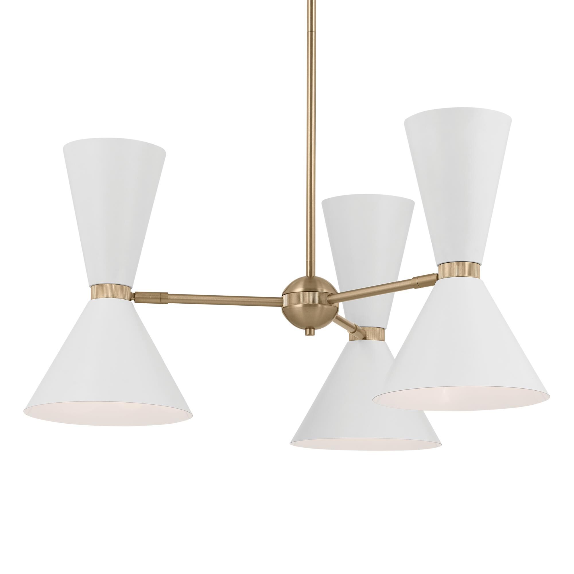 Shown in Champagne Bronze with White finish and Metal and Cone shade