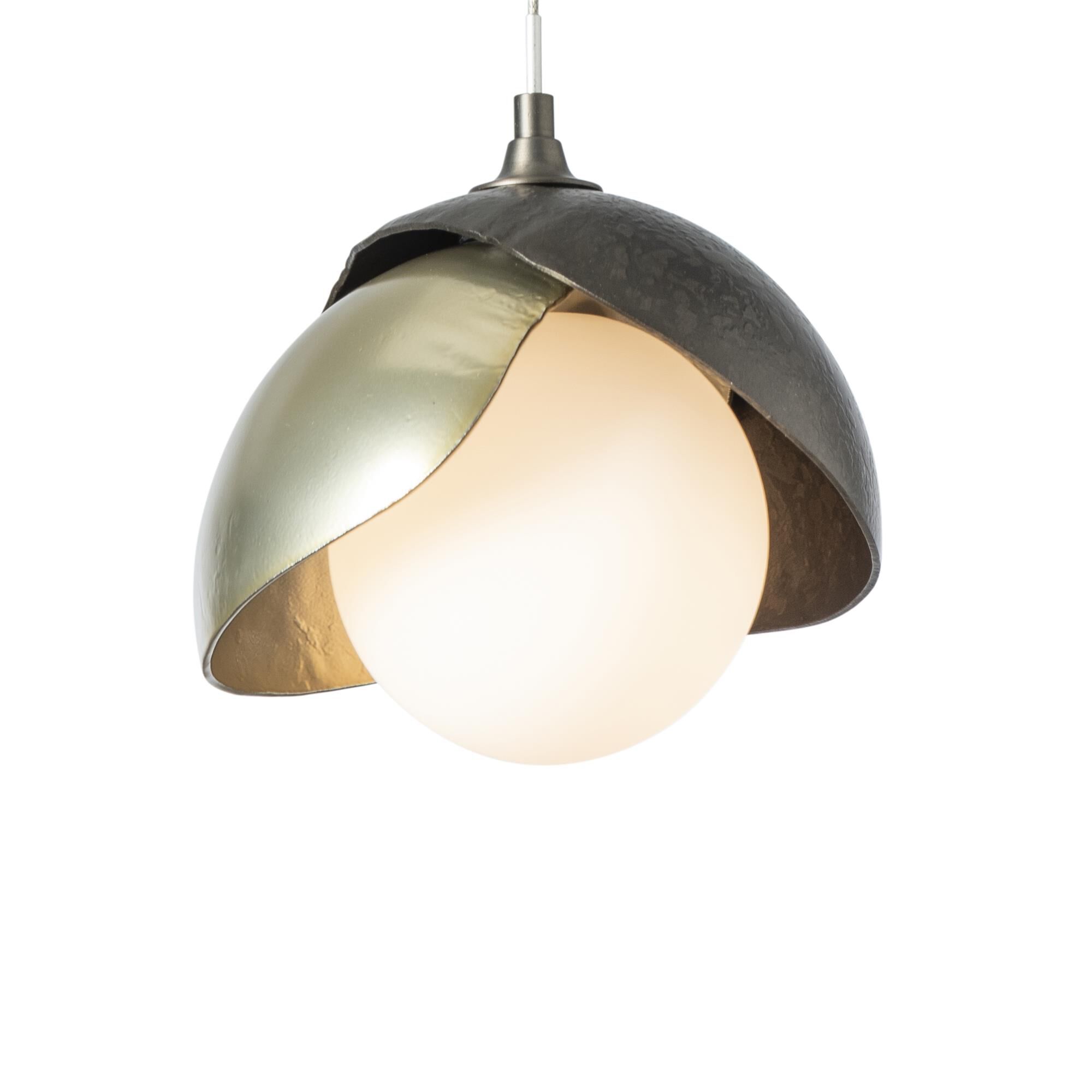 Shown in Dark Smoke finish and Opal glass and Modern Brass  accent