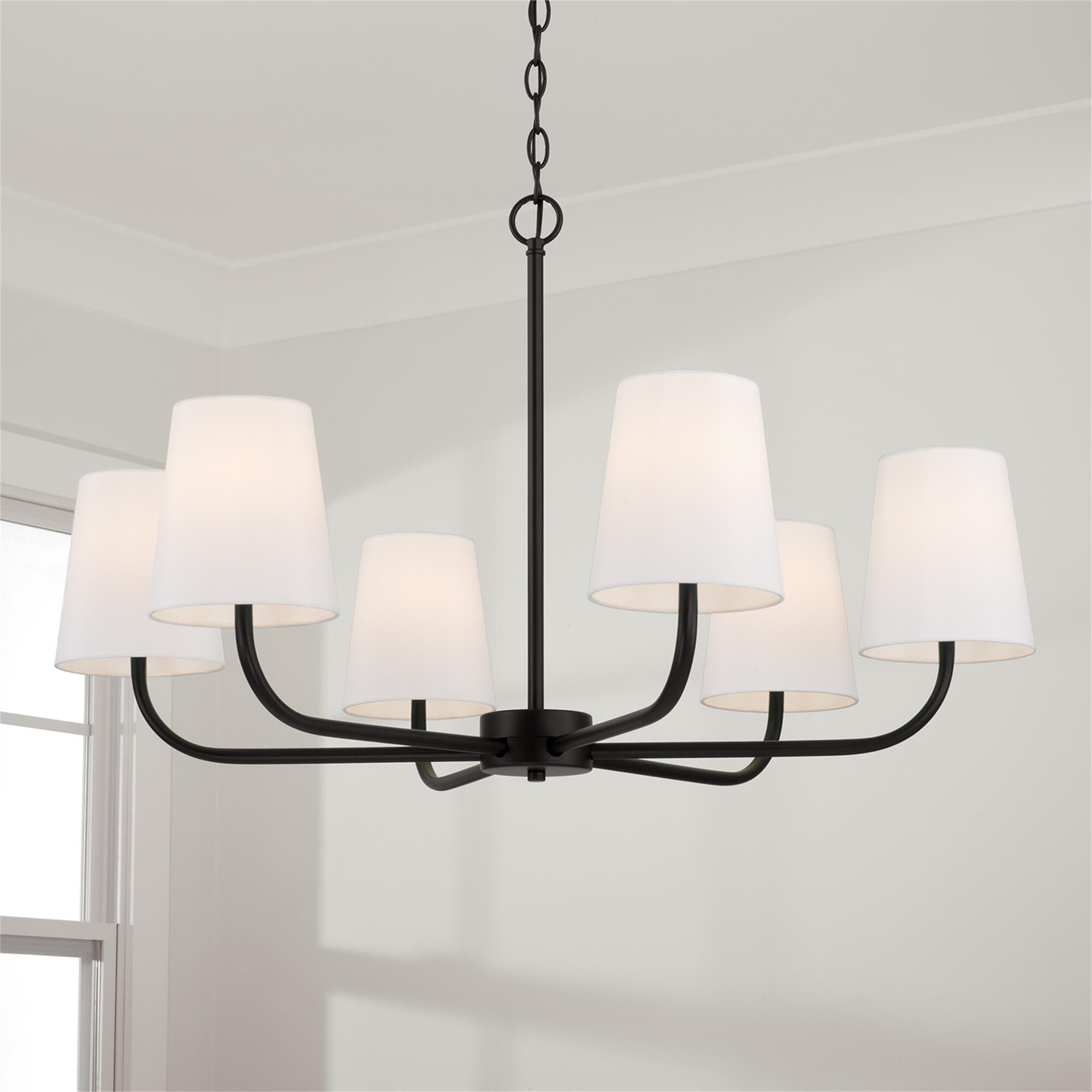 Shown in Matte Black finish and White Fabric Stay-Straight s shade