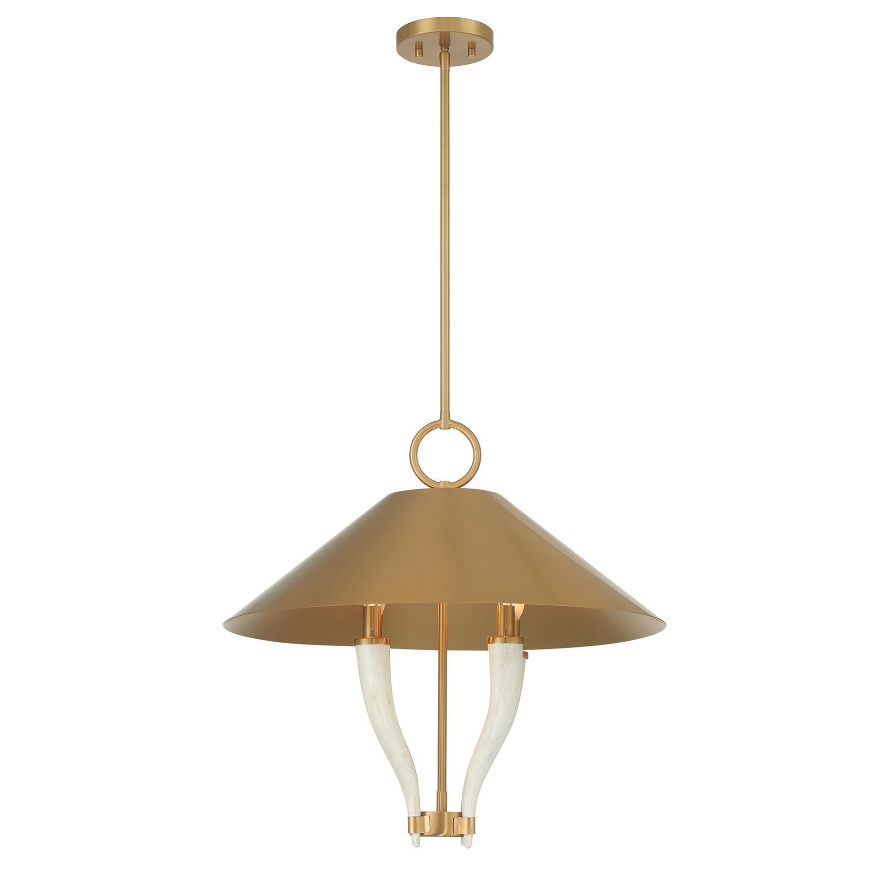 Shown in Warm Brass finish and Warm Brass Metal shade and Faux White Horn accent