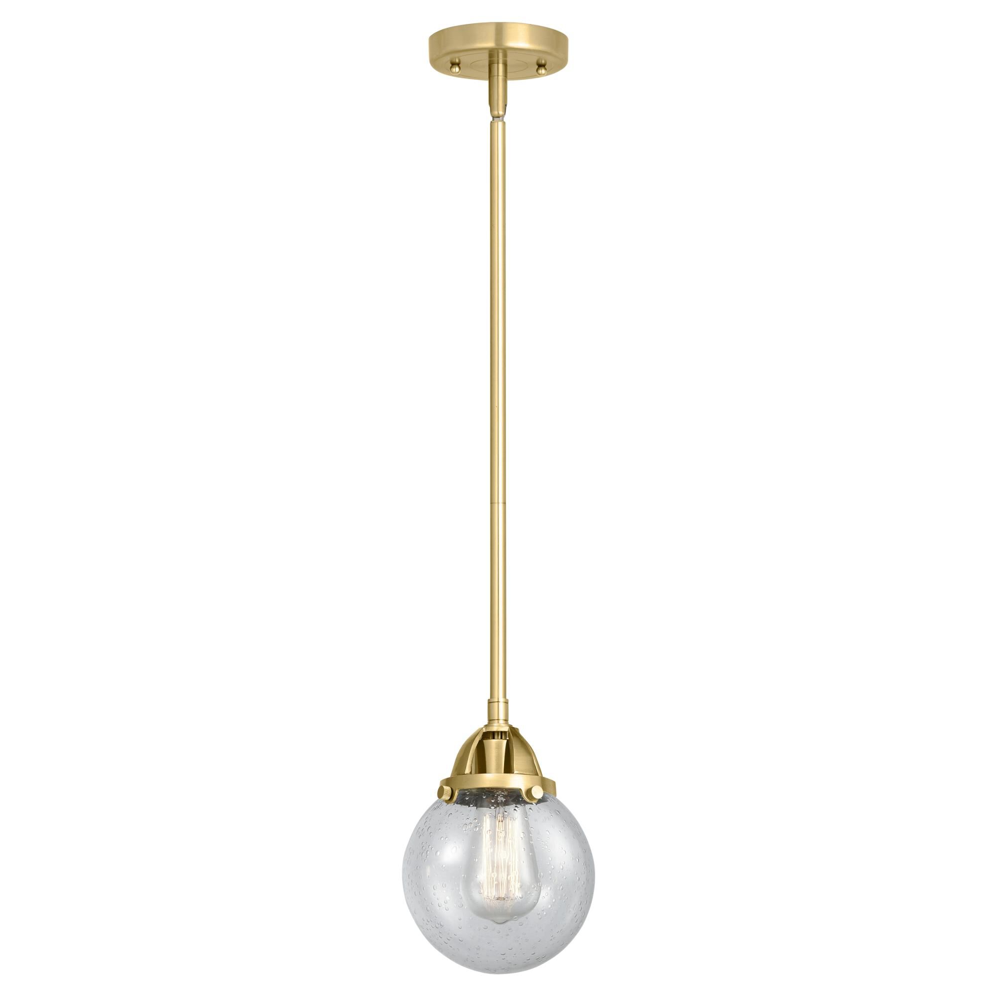 Shown in Satin Gold finish and Seedy Globe glass and No Shade shade