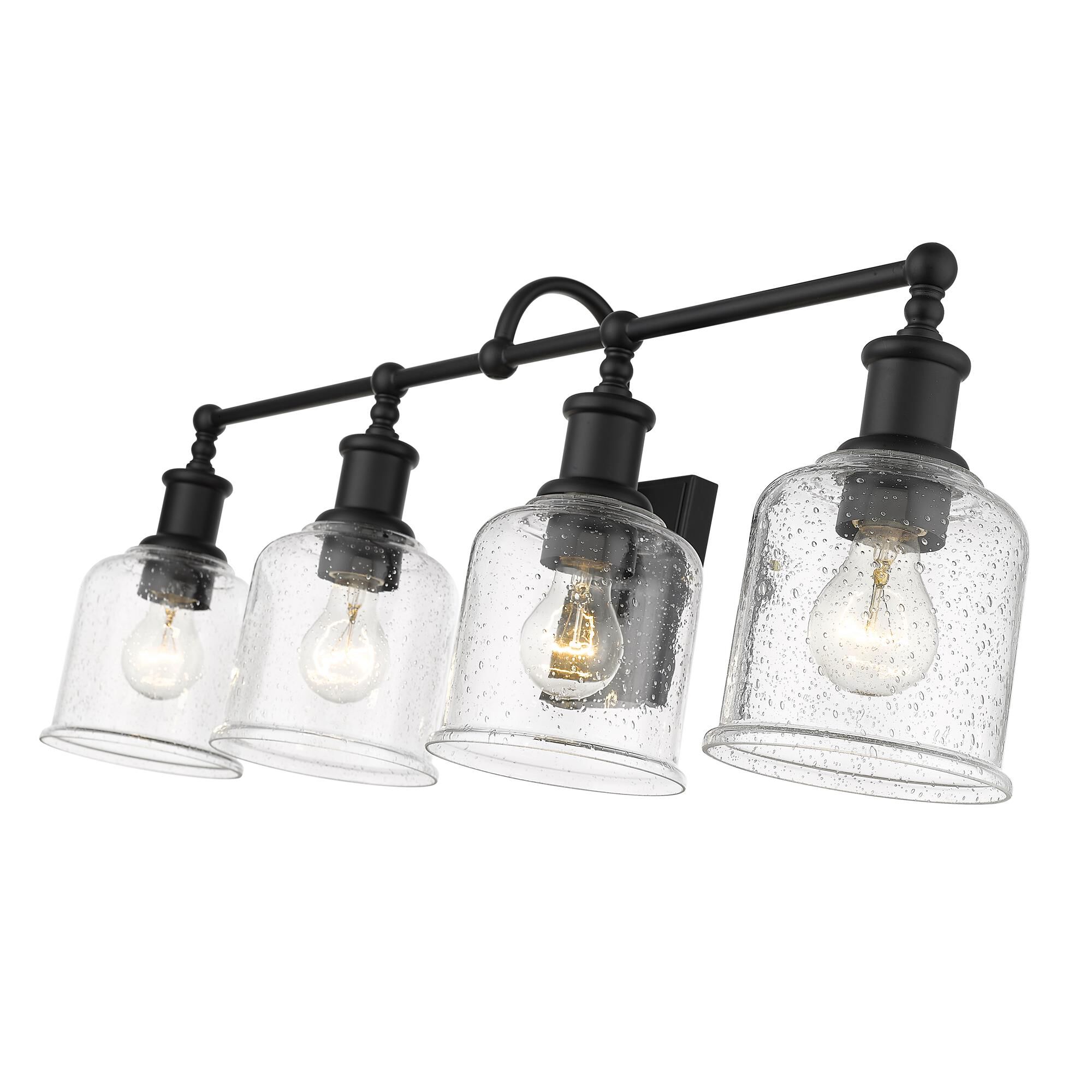 Shown in Matte Black finish and Glass shade
