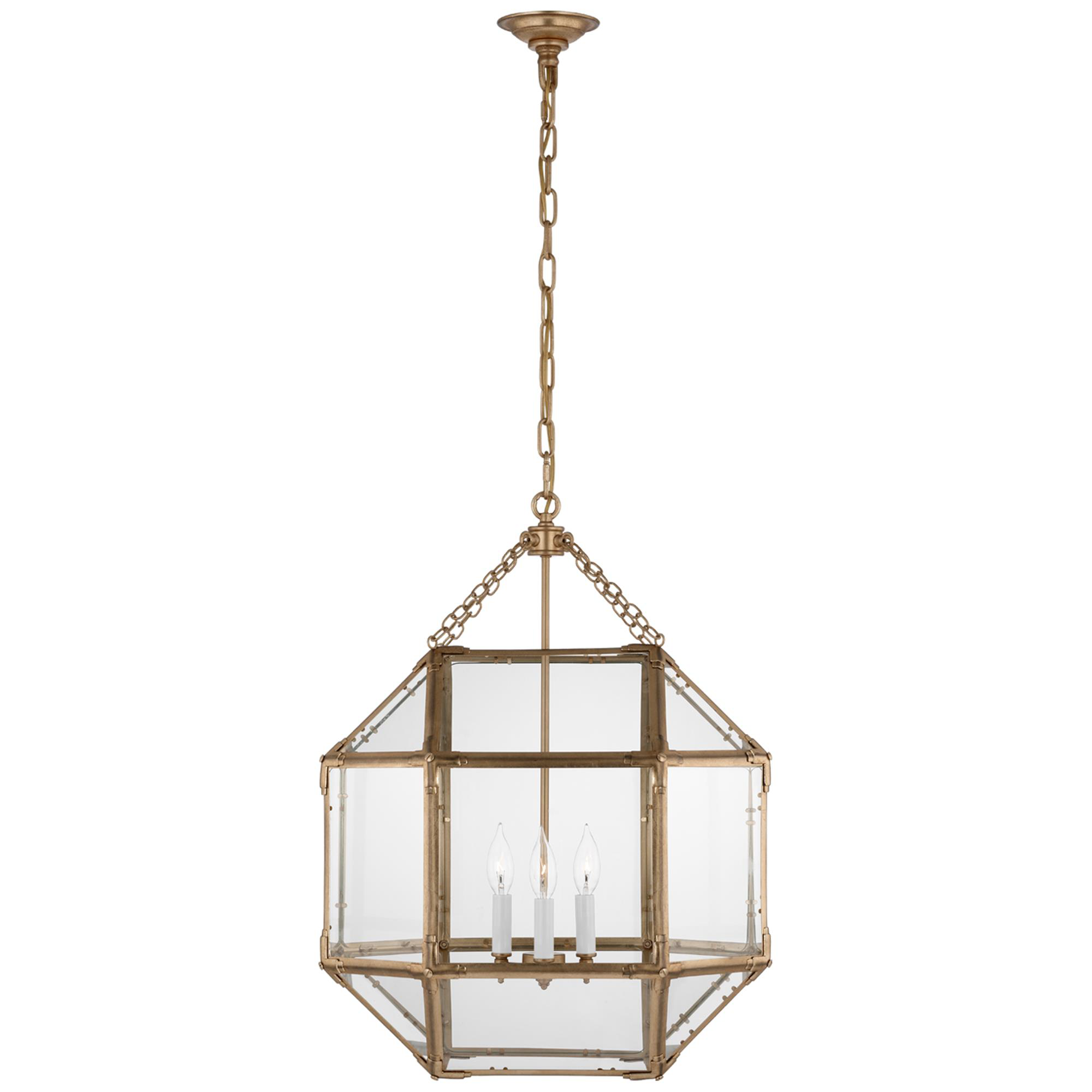 Shown in Gilded Iron finish and Clear glass