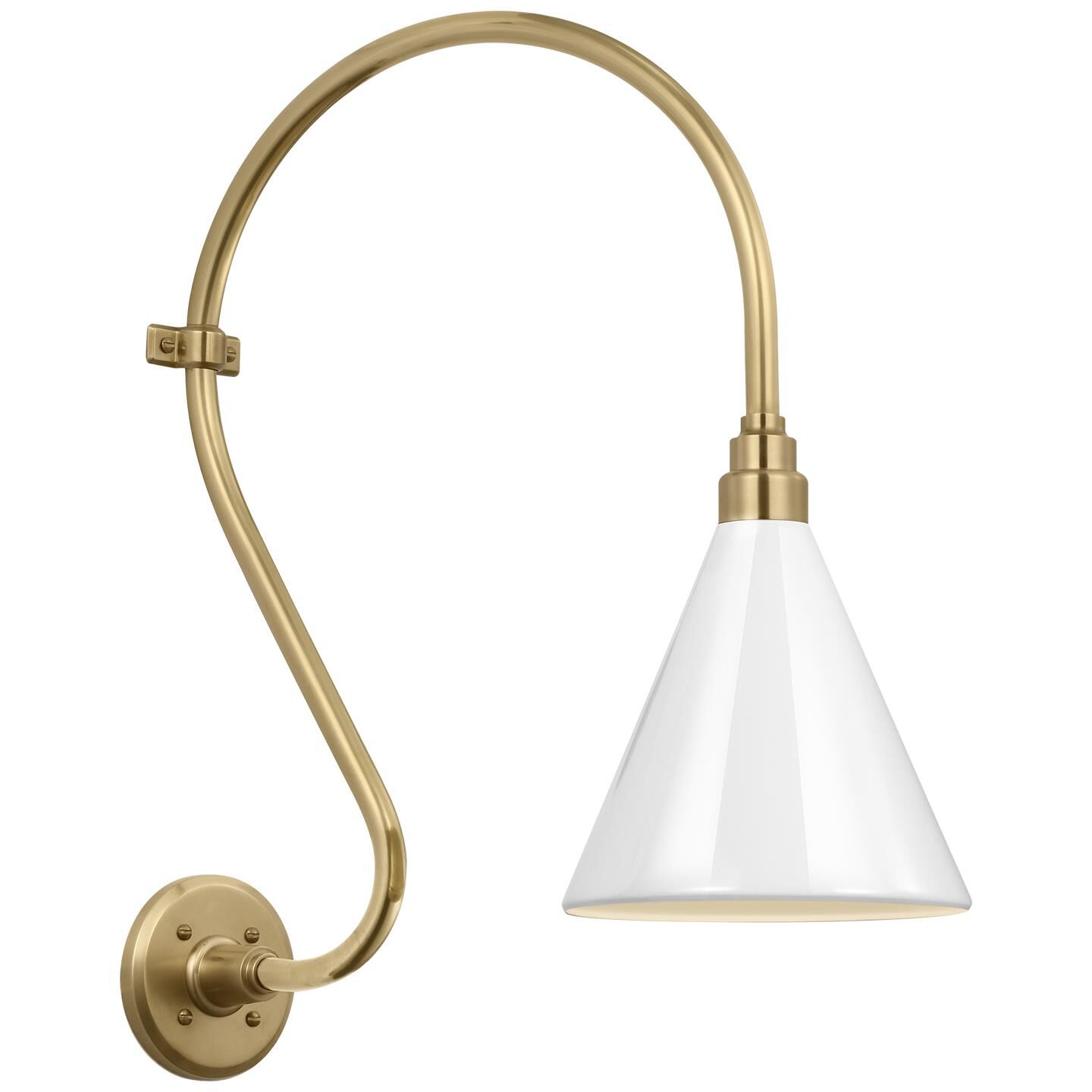 Shown in Hand-Rubbed Antique Brass finish and White Conical Savannah shade