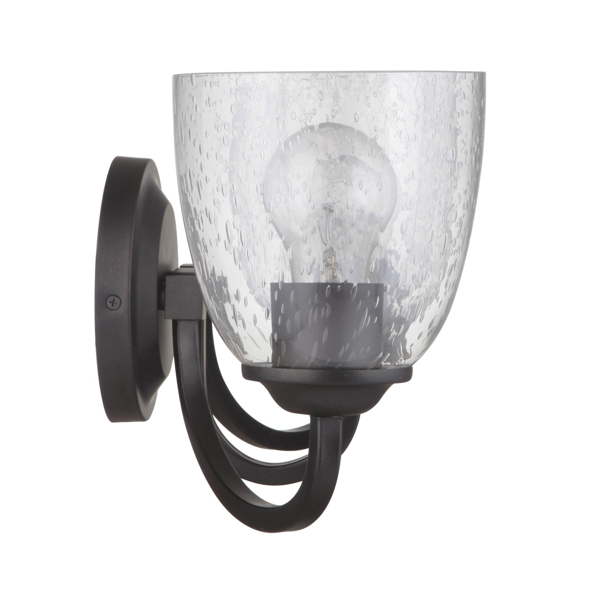 Shown in Espresso finish and Clear Seeded glass and Glass shade