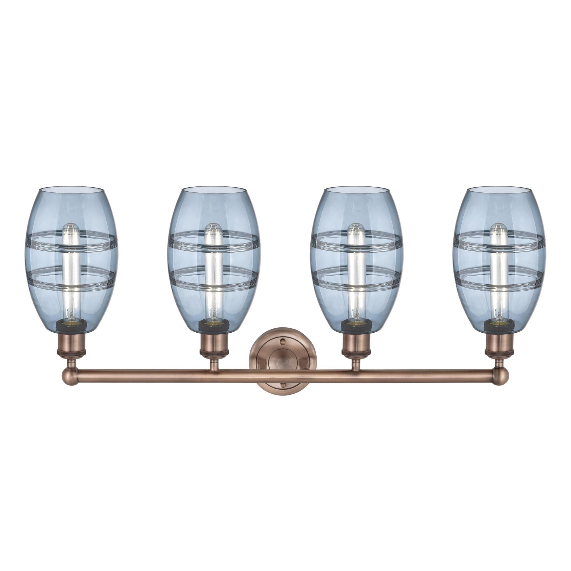 Shown in Antique Copper finish and Princess Blue glass