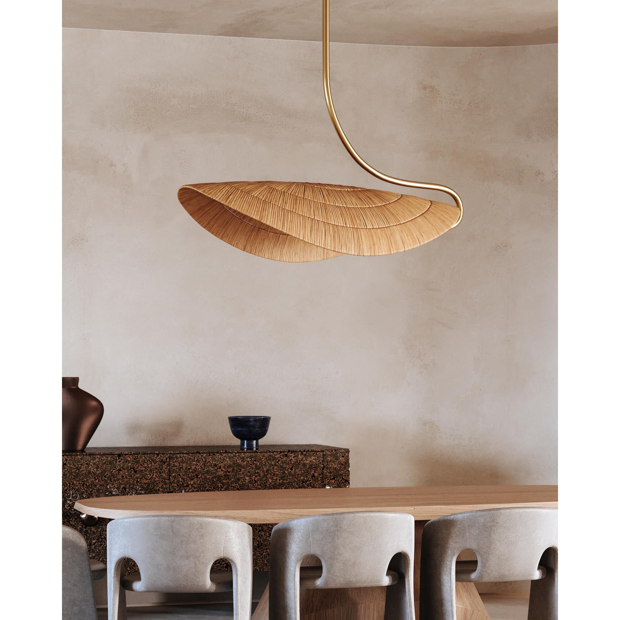 Shown in Gold Leaf finish and Natural Rattan shade