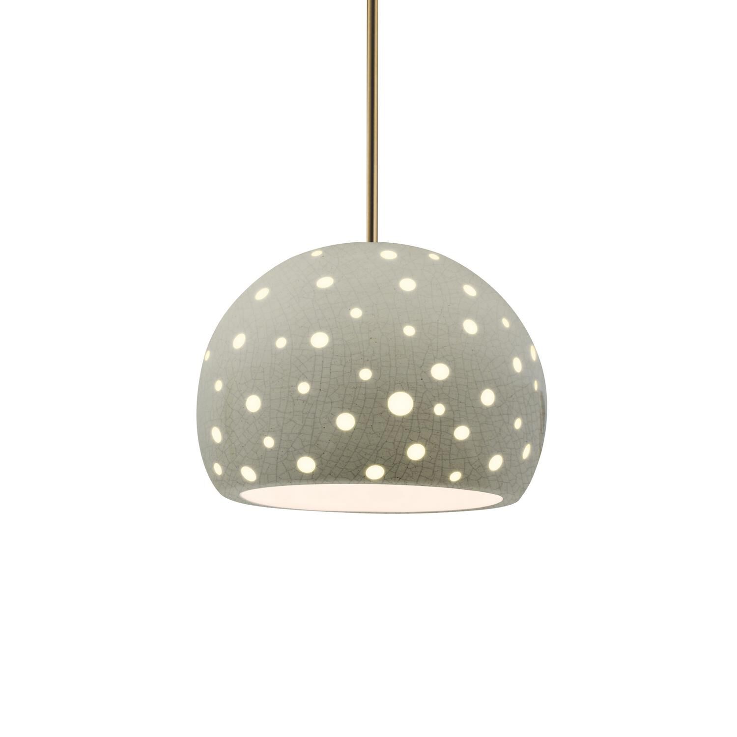 Shown in Antique Brass finish and Celadon Green Crackle shade