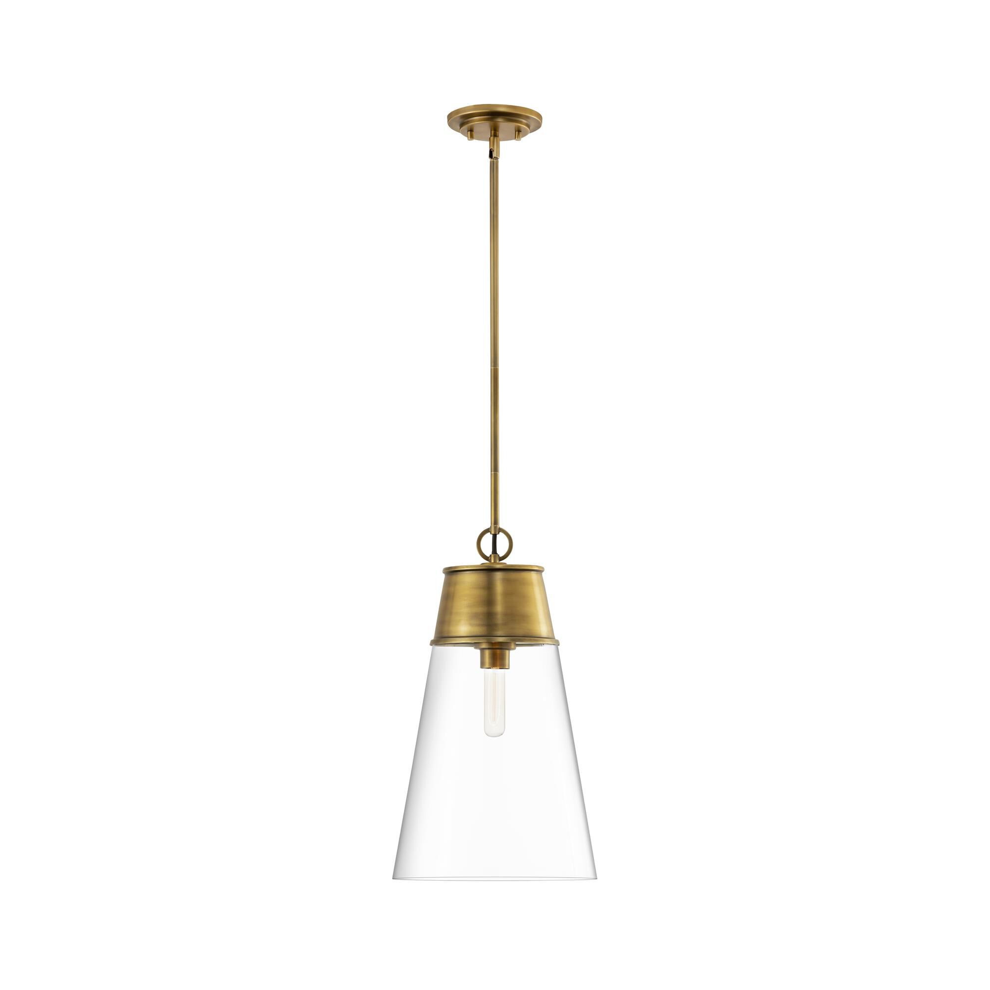 Shown in Rubbed Brass finish and Glass shade