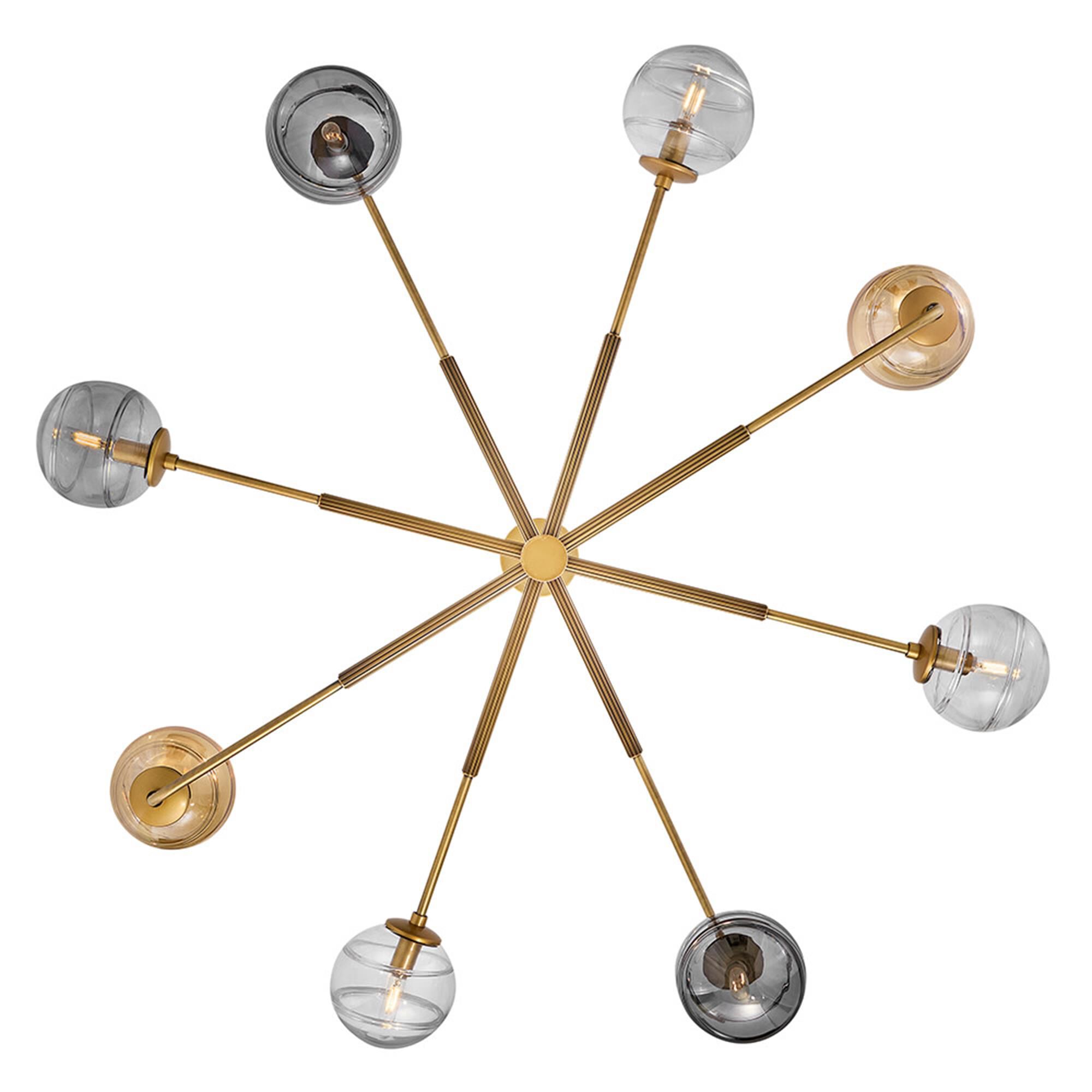 Shown in Heritage Brass finish and Multi-Colored Swirl glass