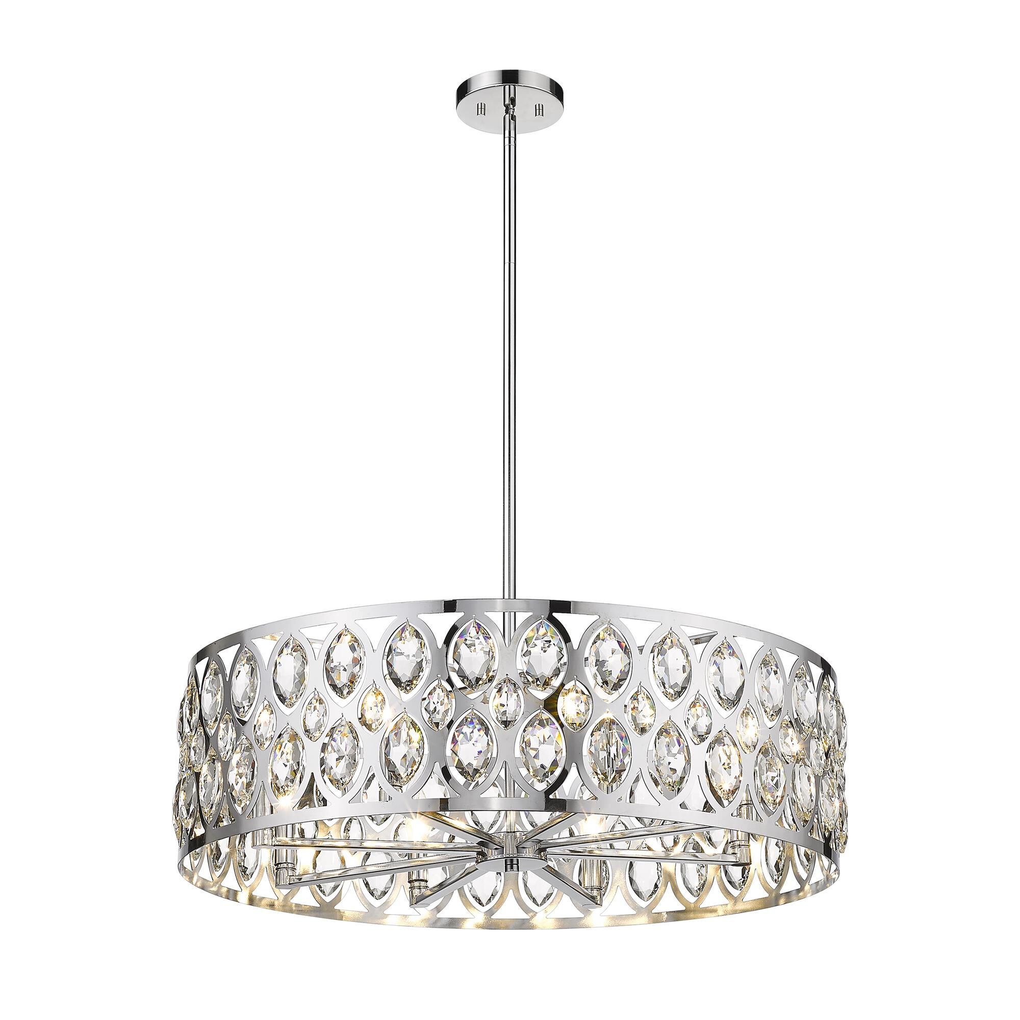 Shown in Chrome finish and Steel + K9 Crystal glass and Steel + K9 Crystal shade
