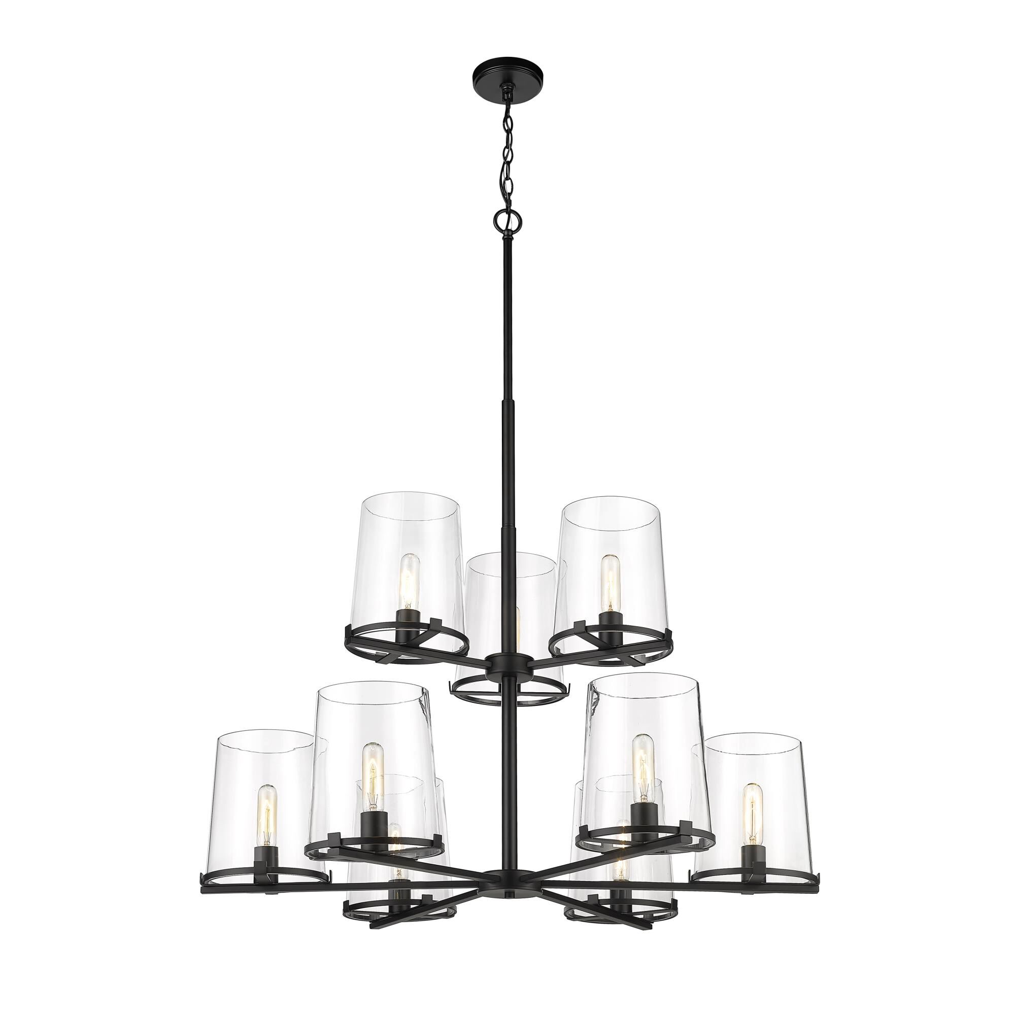 Shown in Matte Black finish and Glass shade