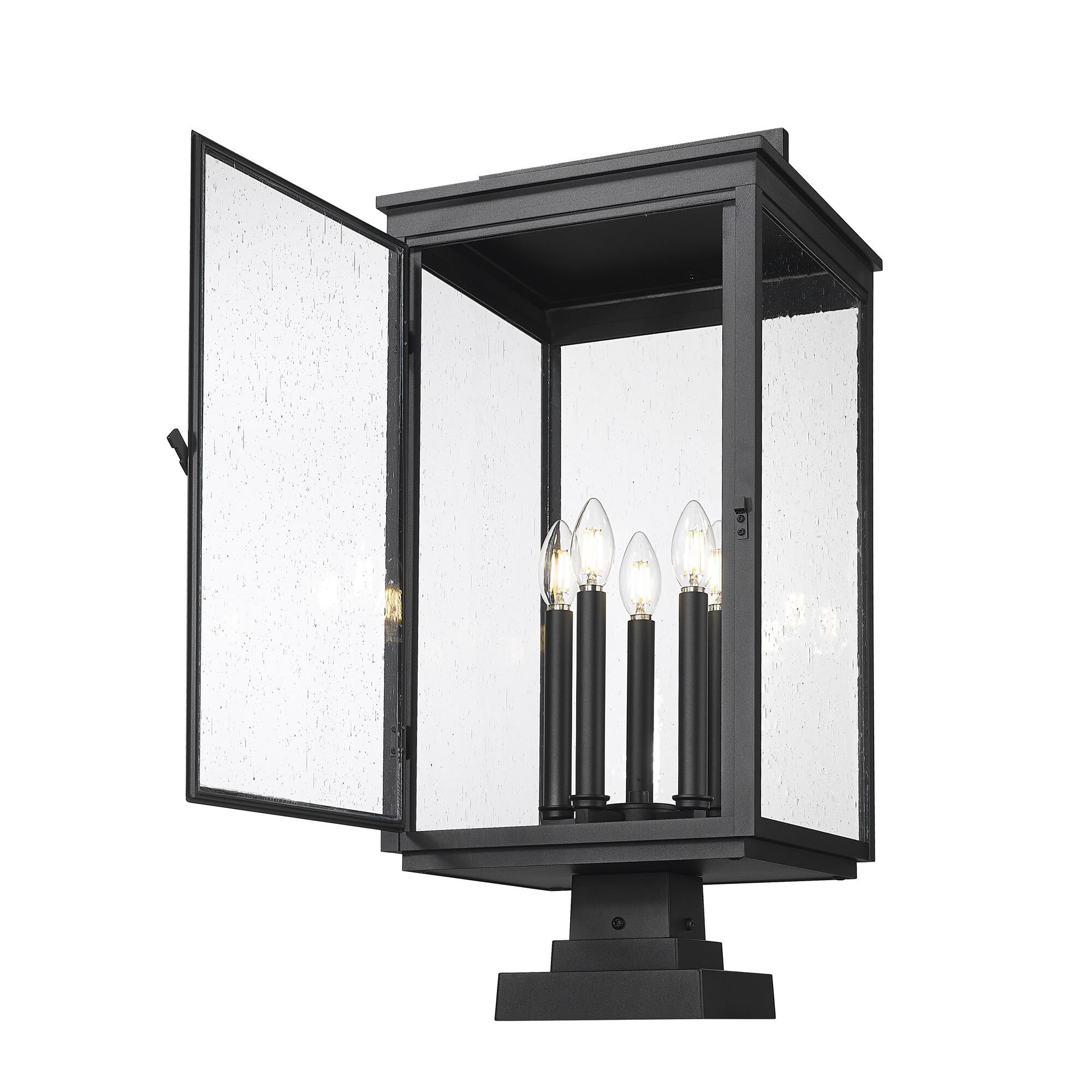Shown in Sand Black finish and Clear Seedy glass and Clear Seedy shade