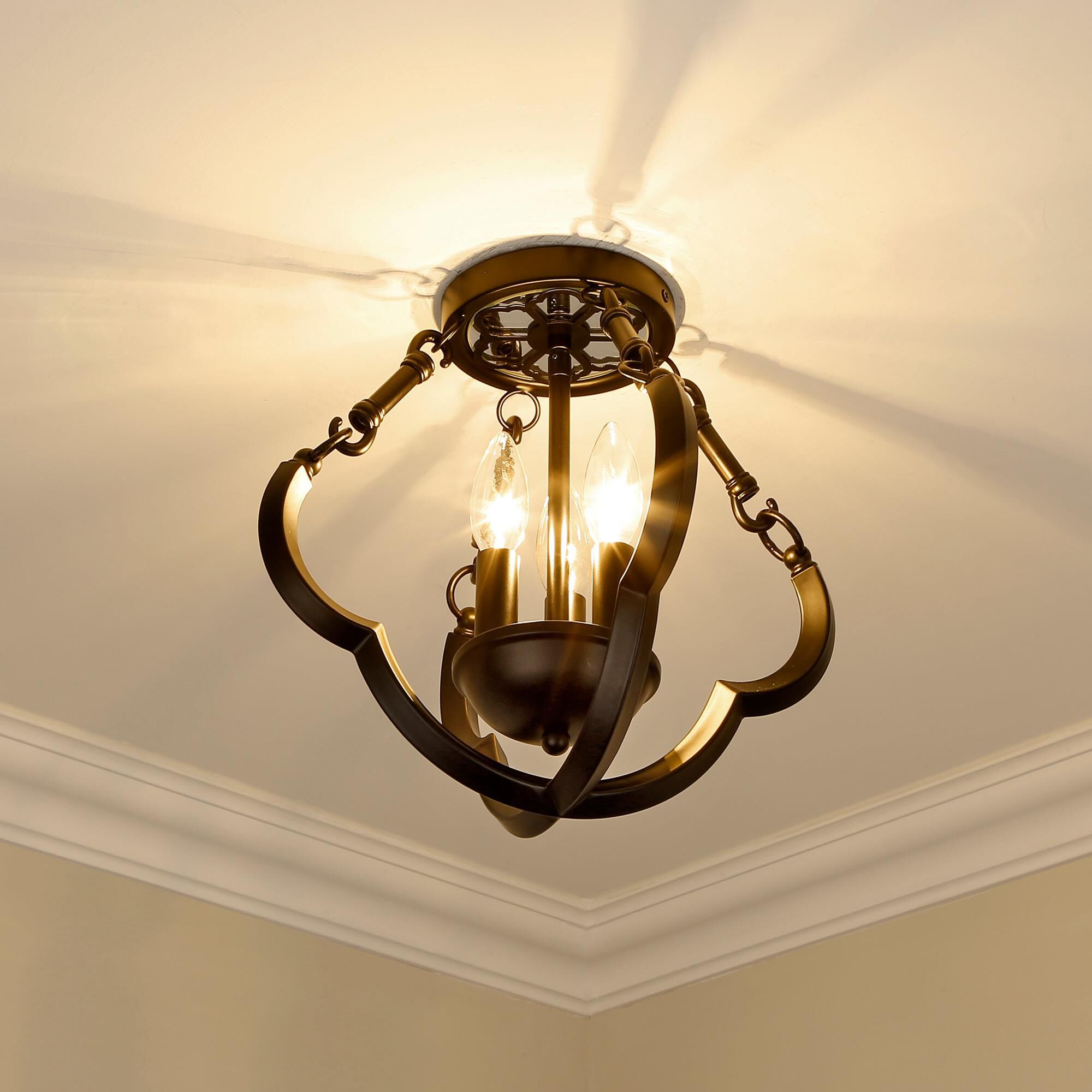 Saxon 12 Inch 3 Light Semi Flush Mount by Golden Lighting