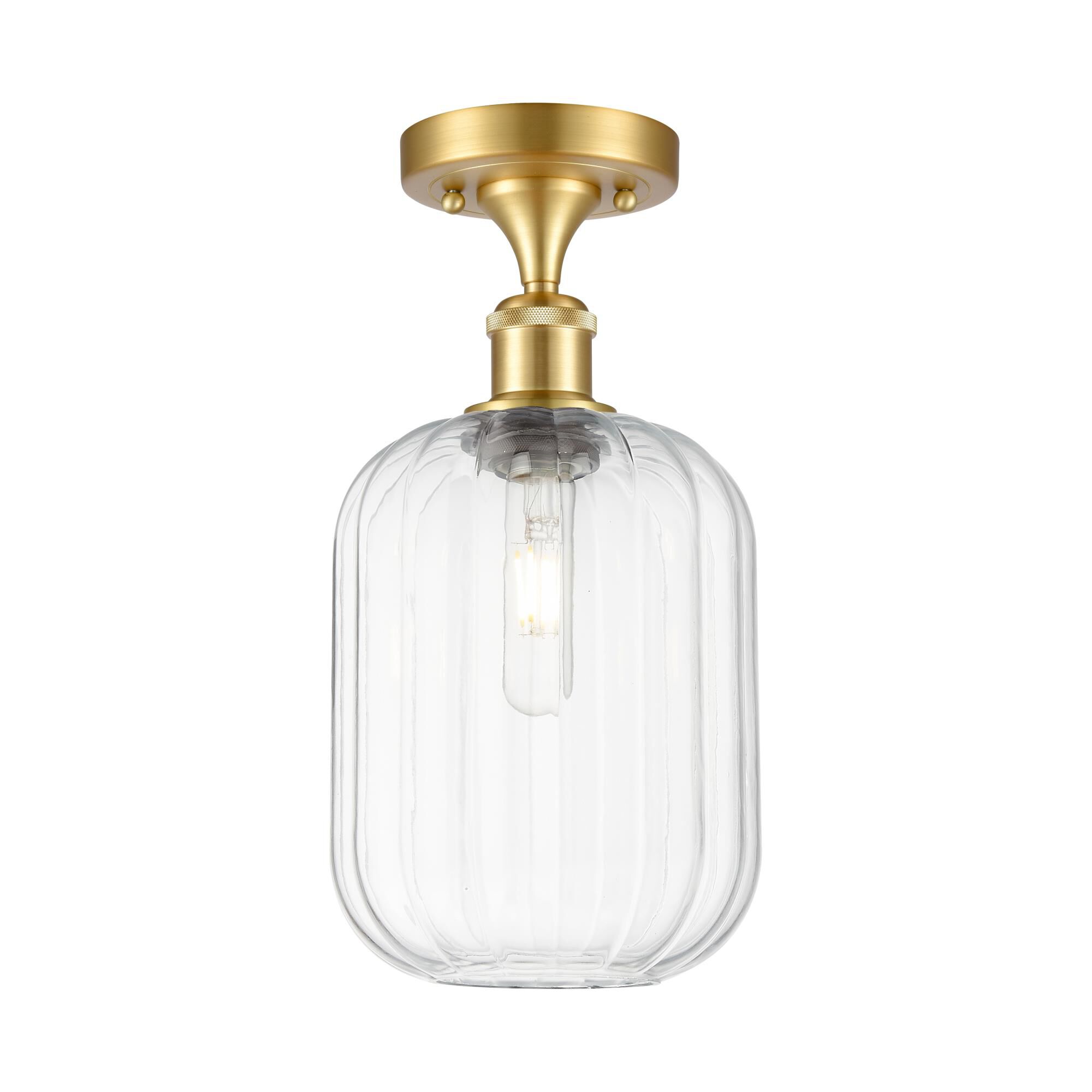 Shown in Satin Gold finish and Clear glass