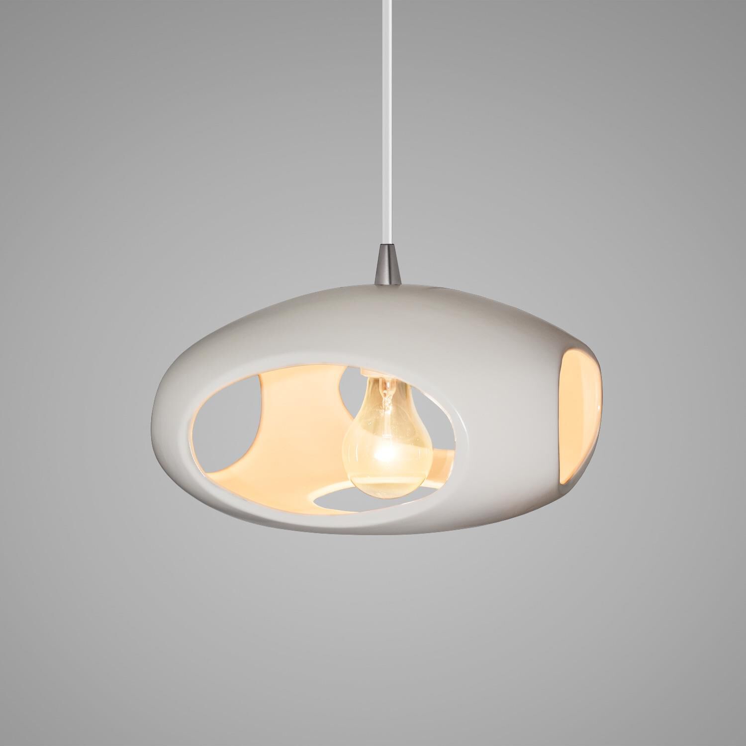 Shown in Brushed Nickel finish and Matte White Ceramic shade