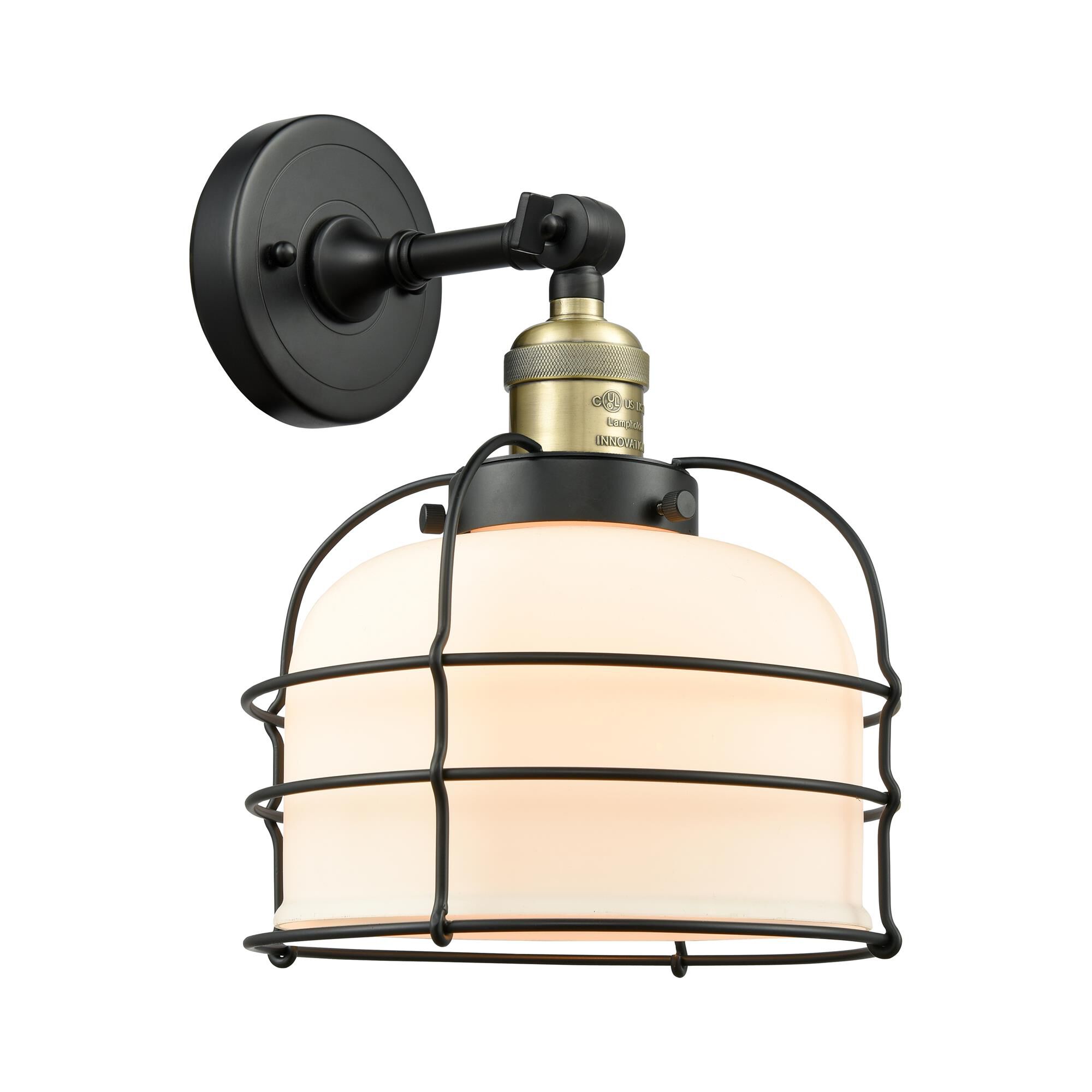 Shown in Black Antique Brass finish and Matte White Cased glass