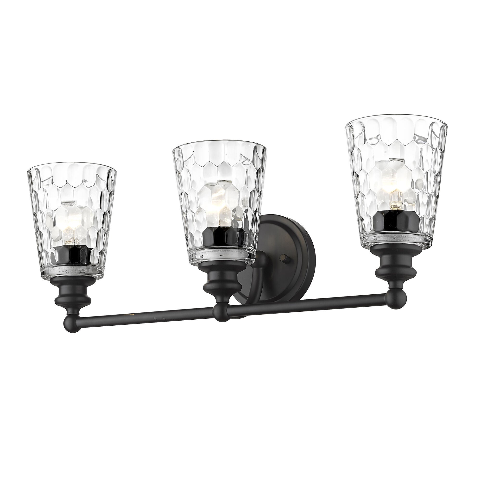 Shown in Matte Black finish and Clear glass and Clear, Optic Cone Shaped Glass shade