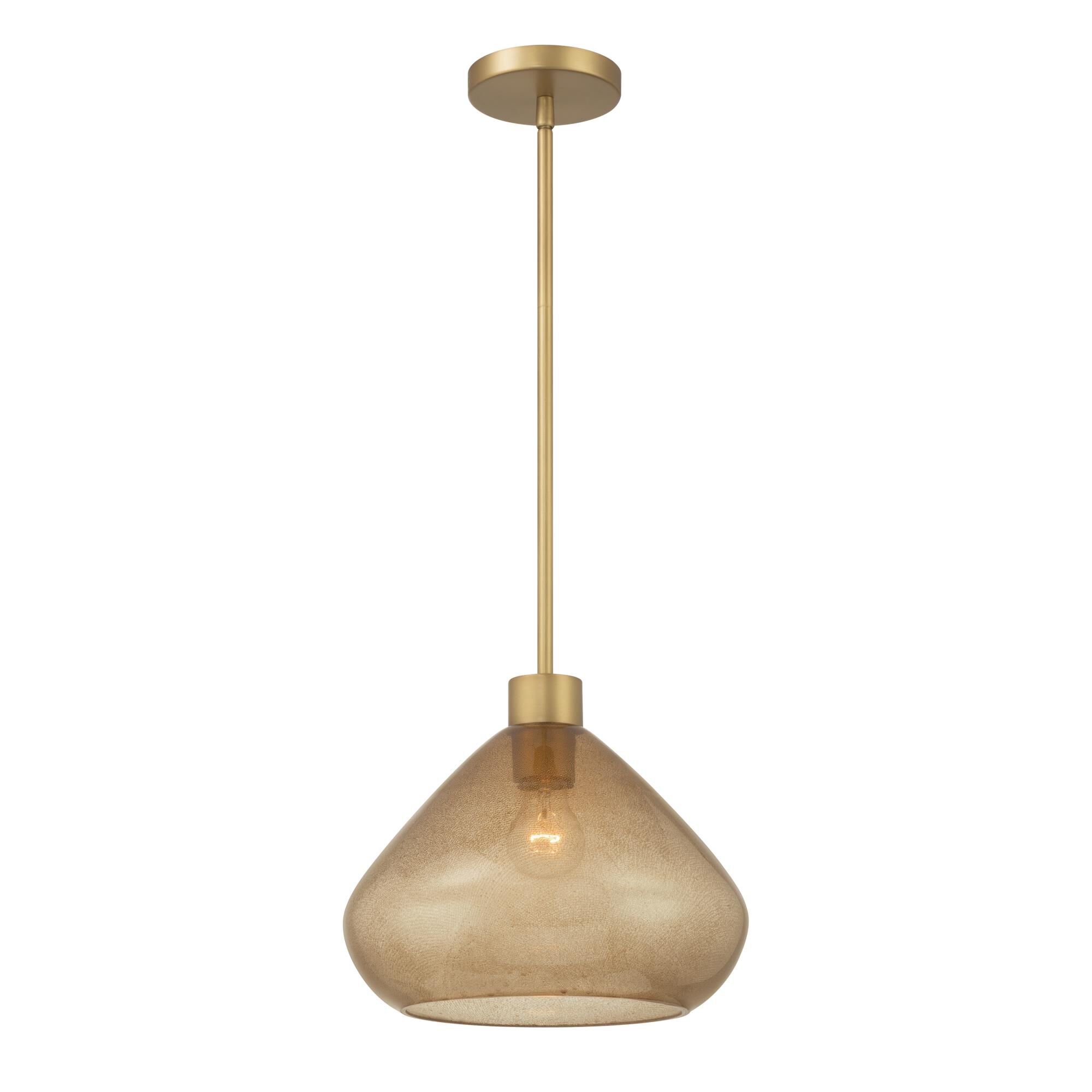 Shown in Legacy Brass finish and Brown Bubble glass