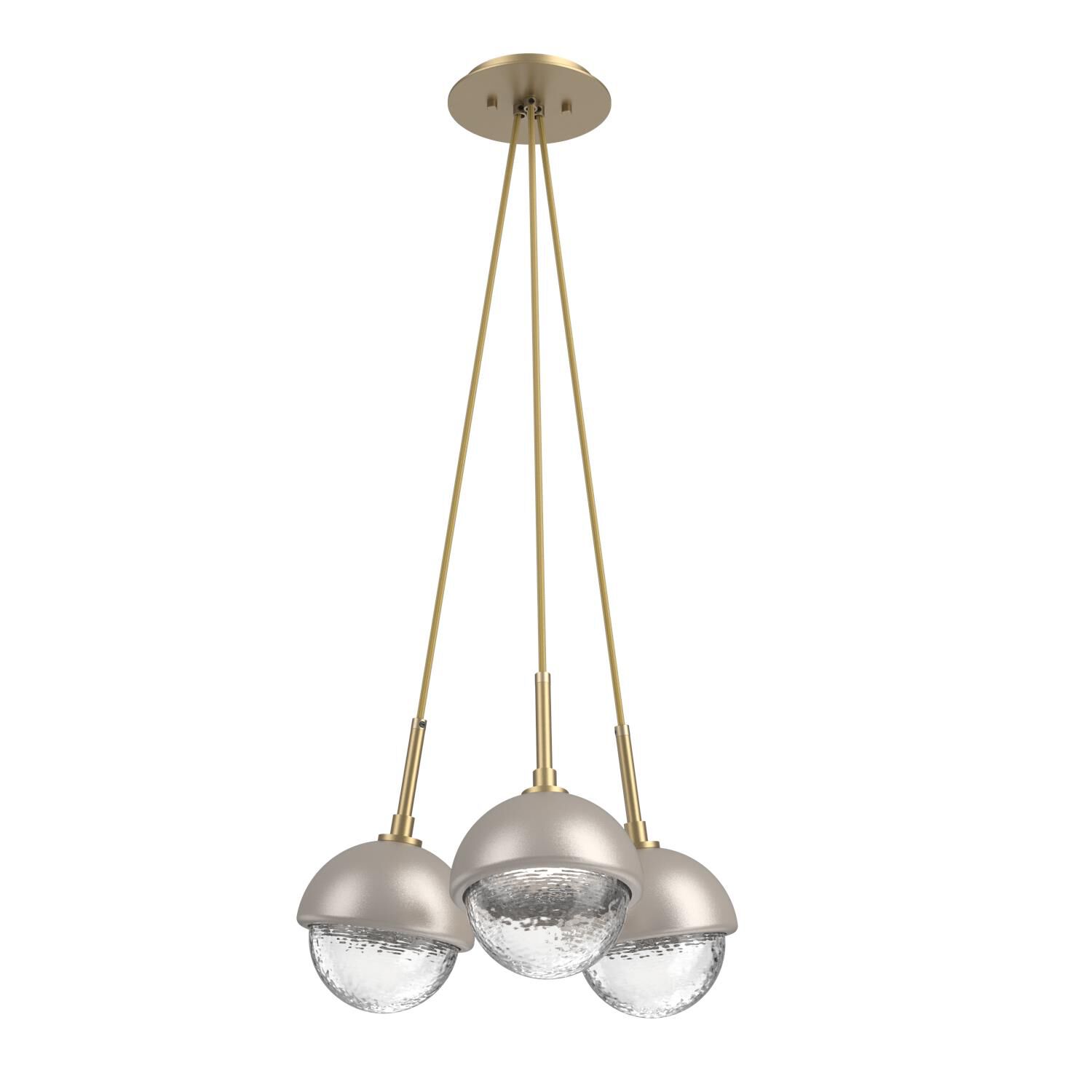 Shown in Gilded Brass finish and Clear glass and Beige Silver accent