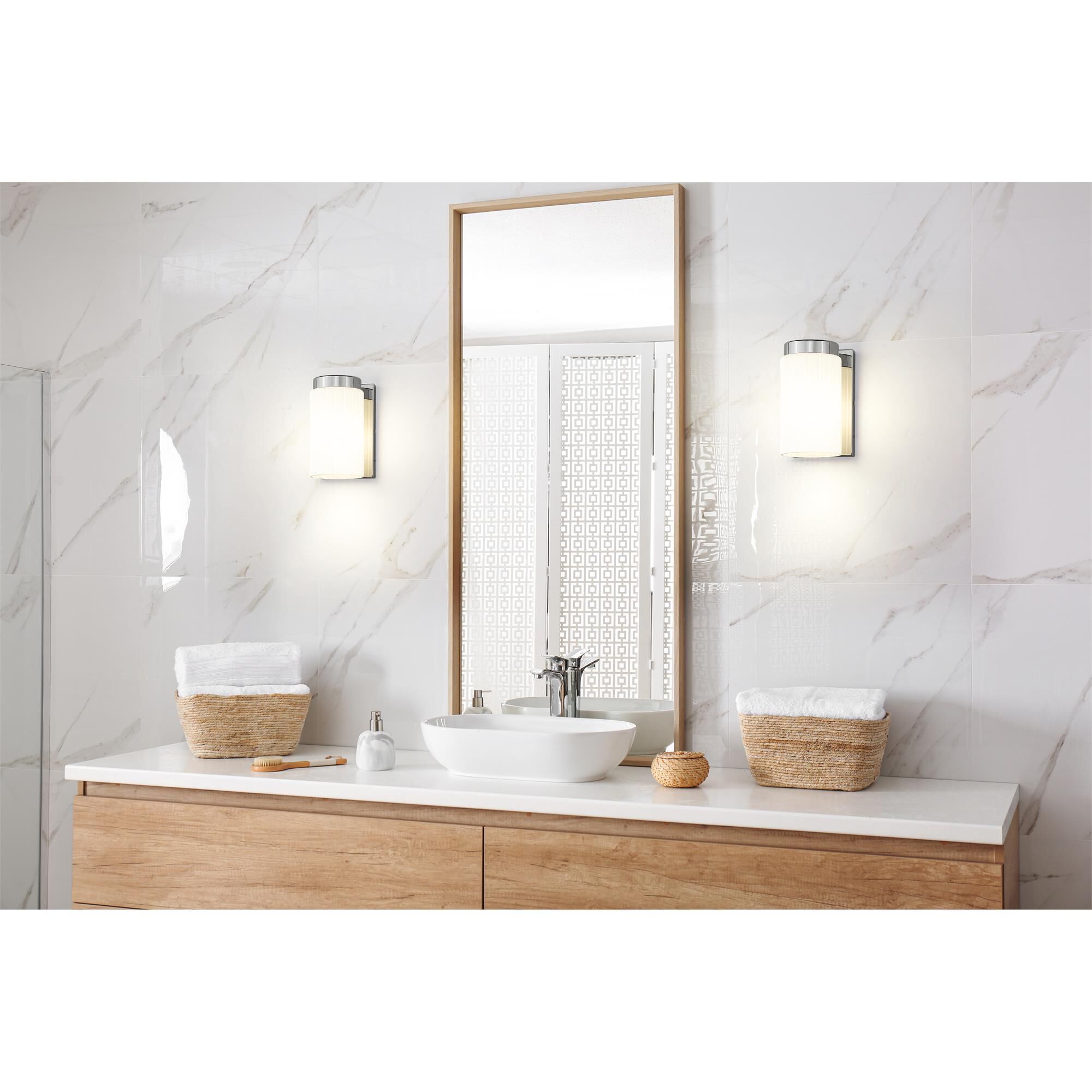 Shown in Chrome finish and Matte Opal glass and Matte Opal shade