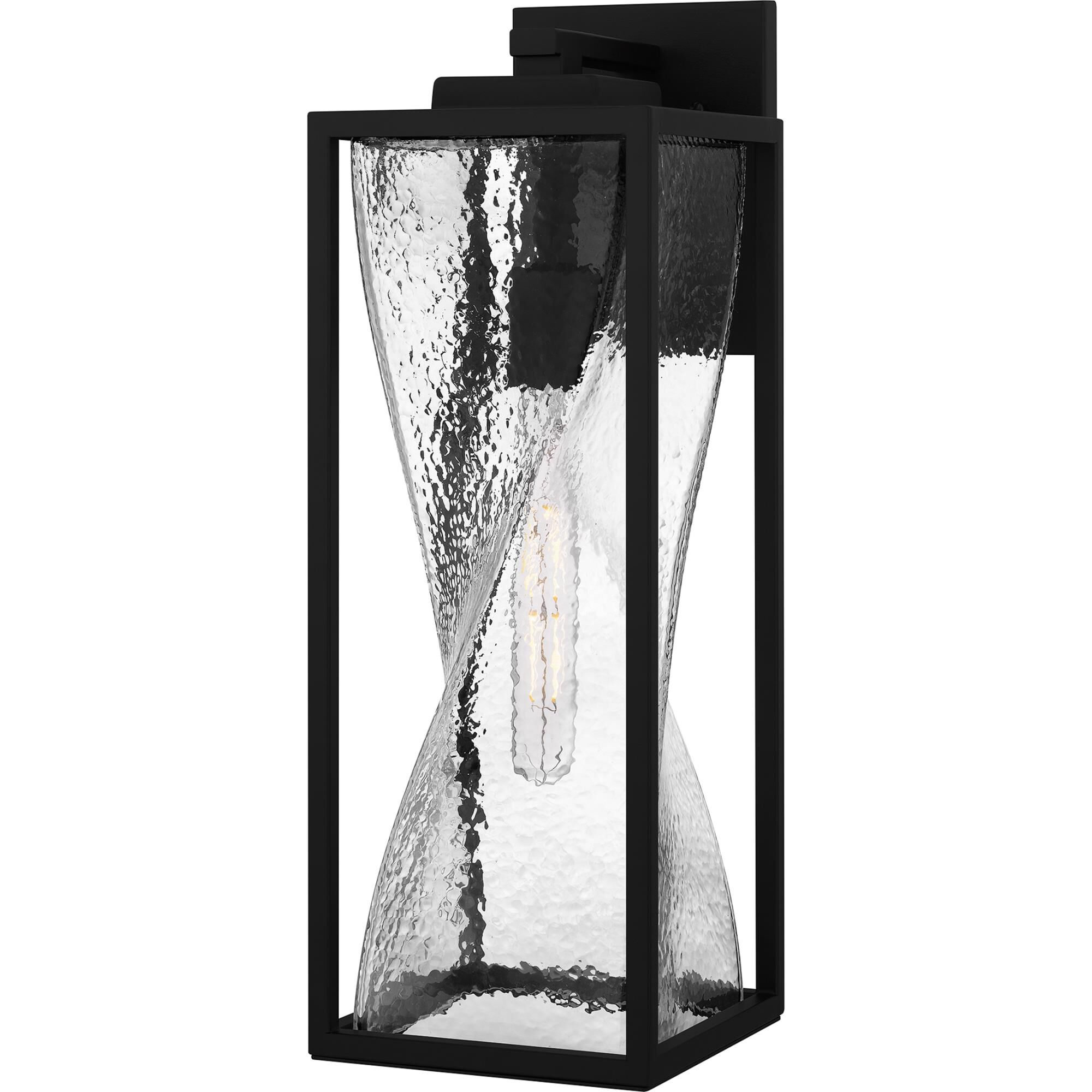 Shown in Matte Black finish and Clear Hammered Glass shade