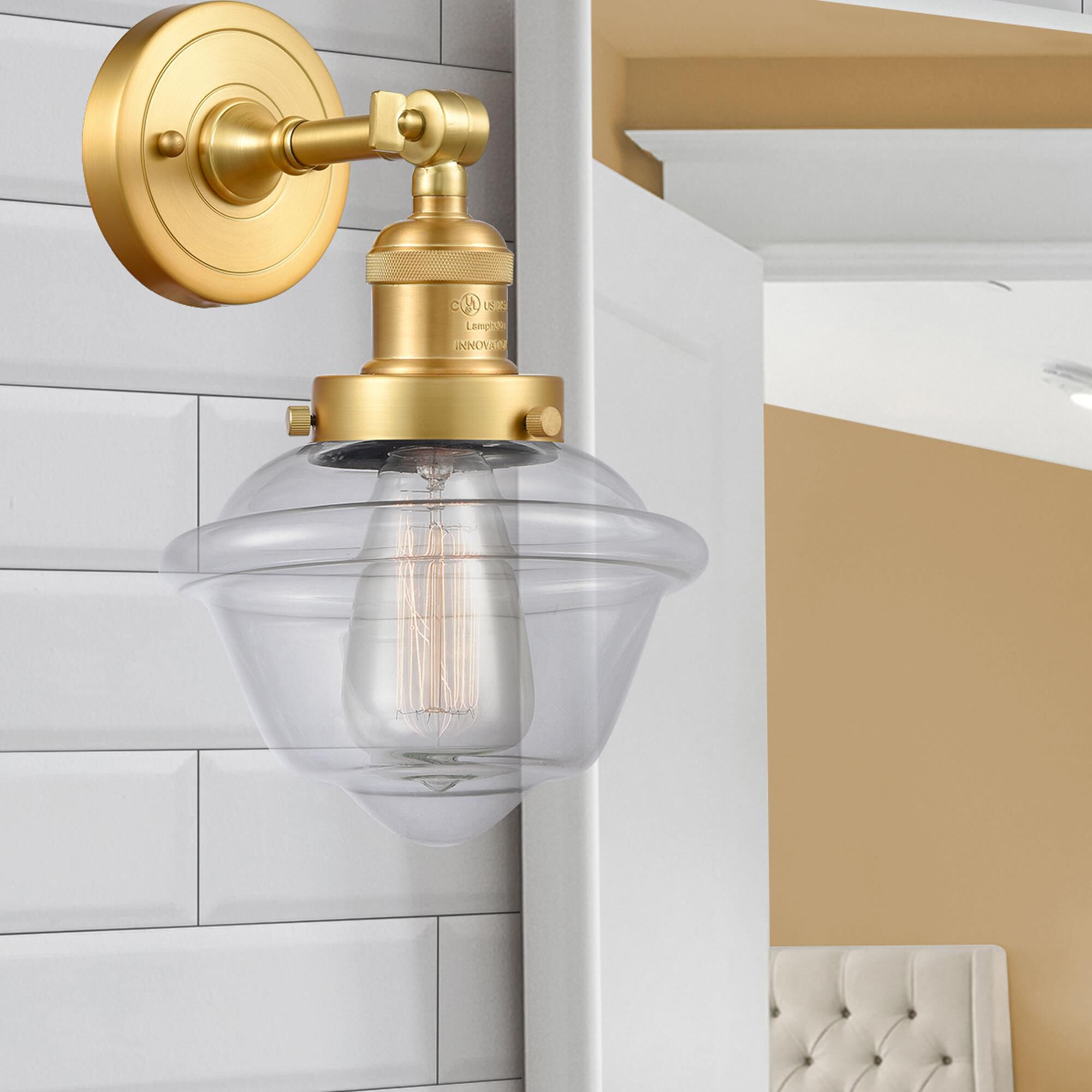 Shown in Satin Gold finish and Clear Small Oxford glass