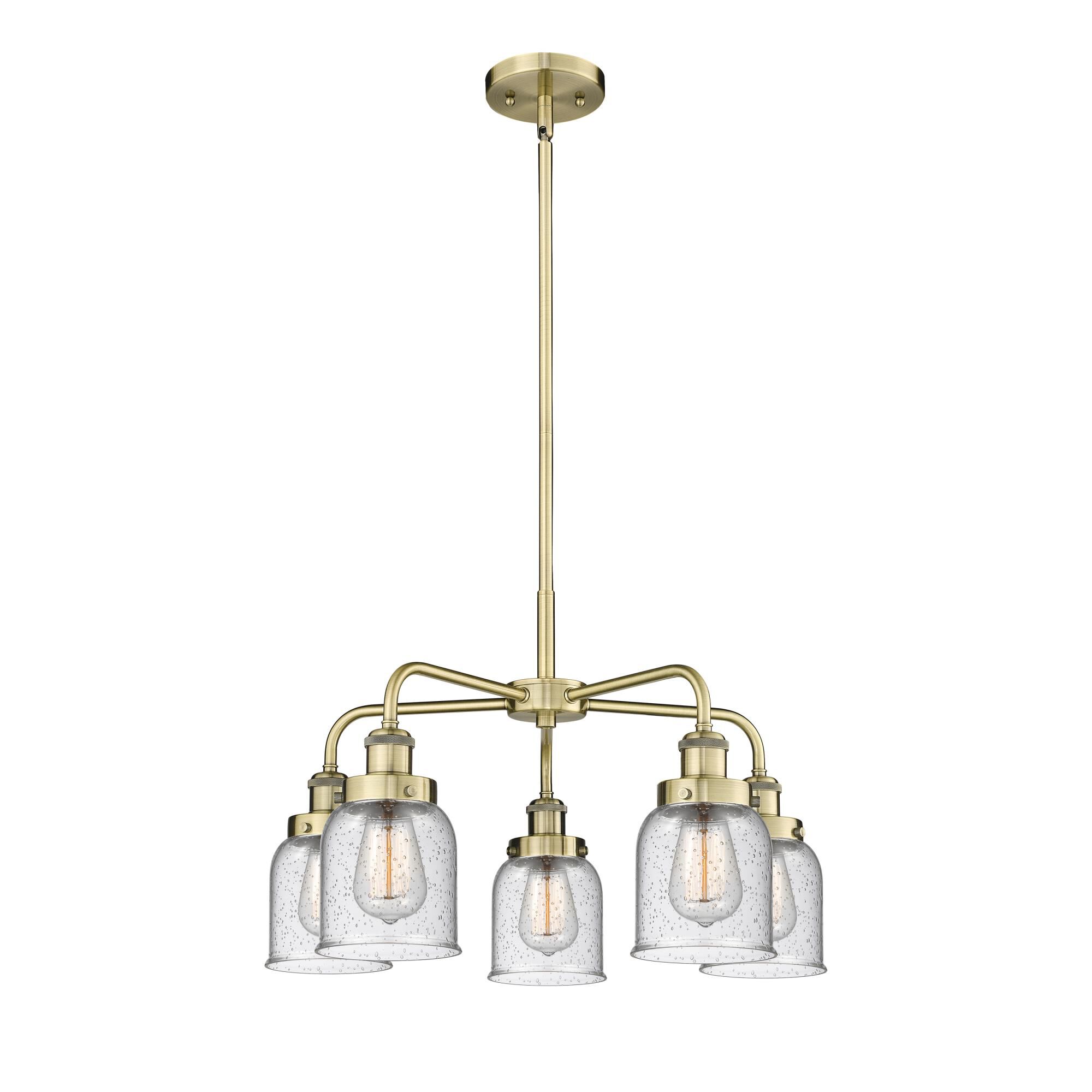 Shown in Antique Brass finish and Seedy glass