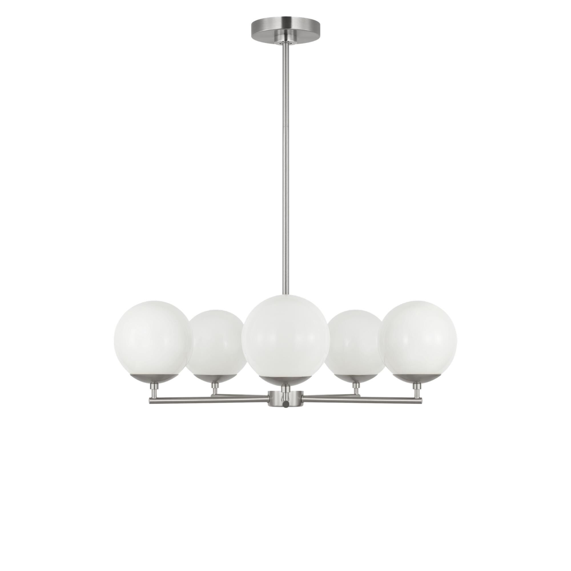 Shown in Brushed Nickel finish and Clear White glass