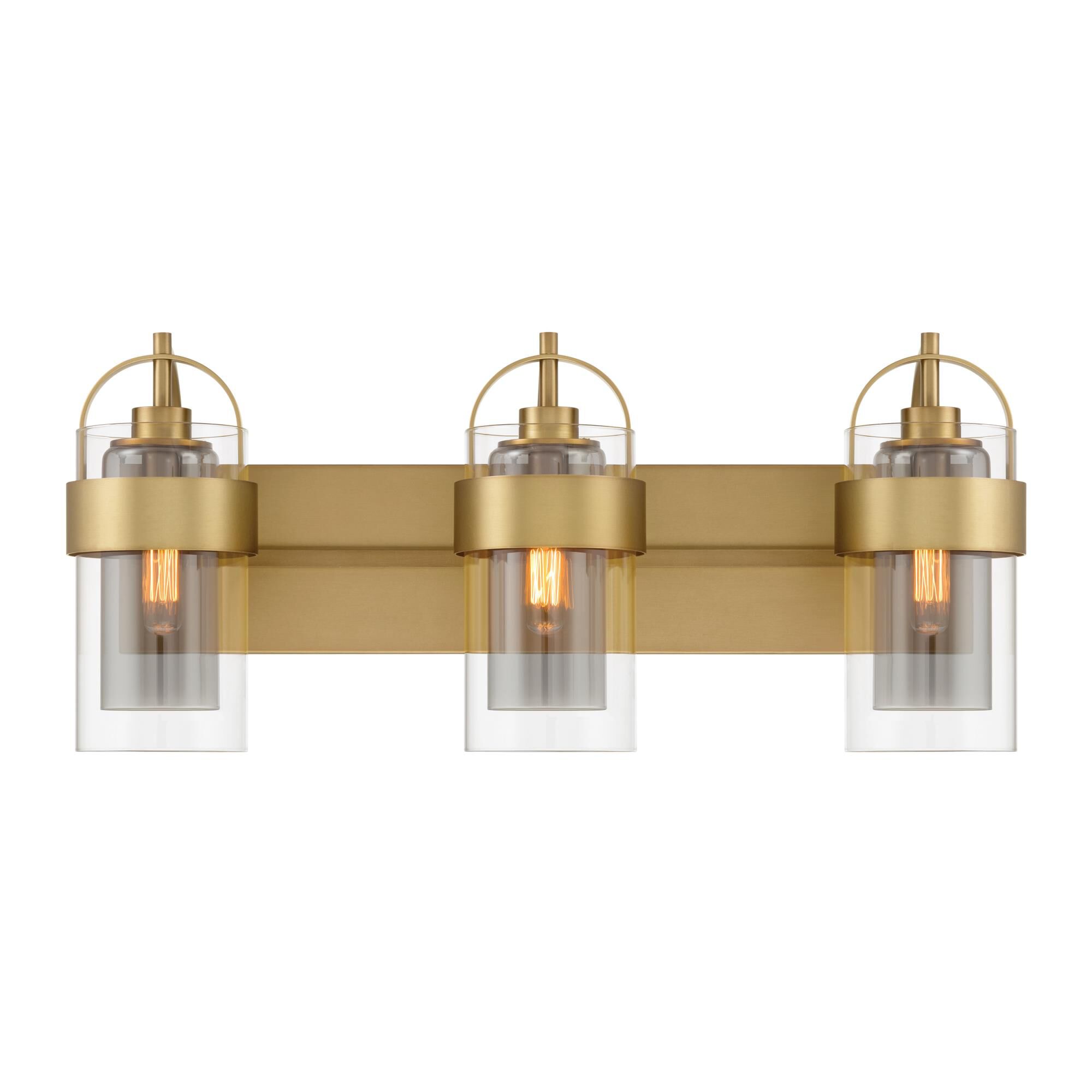 Shown in Legacy Brass finish and Clear and Grey glass