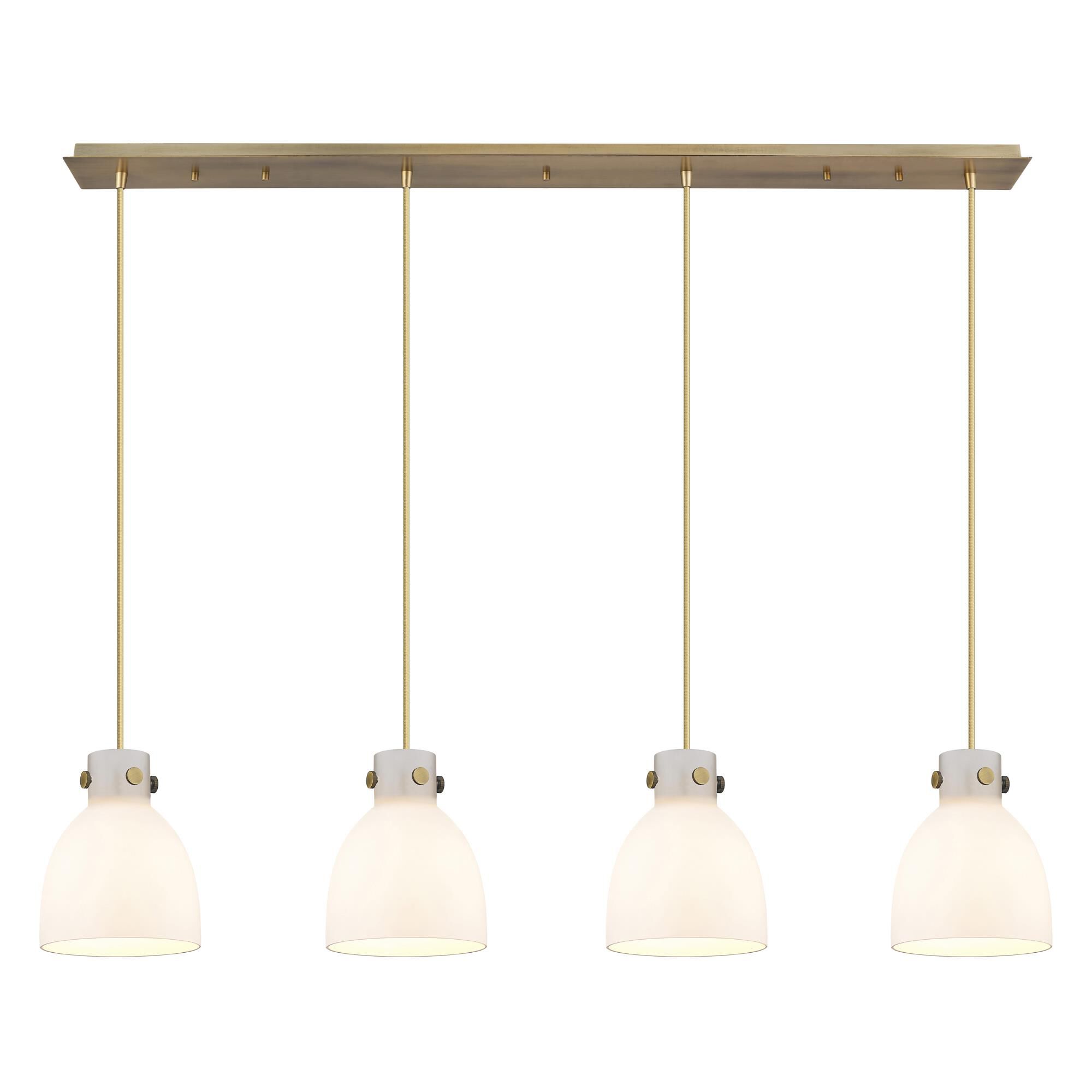 Shown in Brushed Brass finish and White glass and White Glass shade